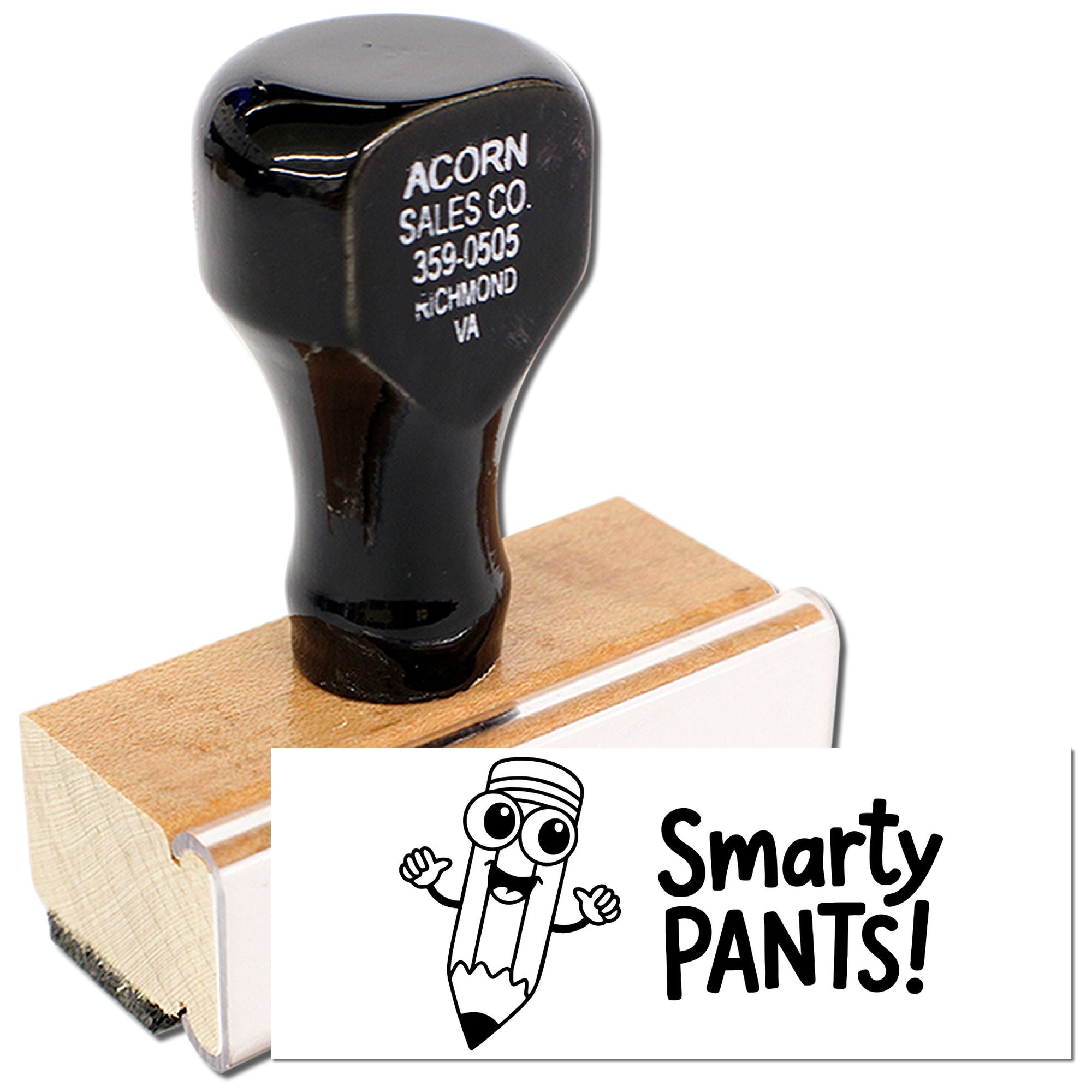 Smarty Pants custom rubber stamp with wooden handle for playful office, classroom, or craft projects