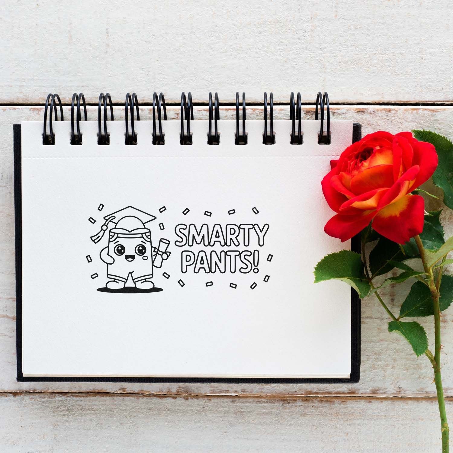 Smarty Pants! custom rubber stamp design with cute graduate, perfect for teacher rewards, student gifts, and scrapbooking.