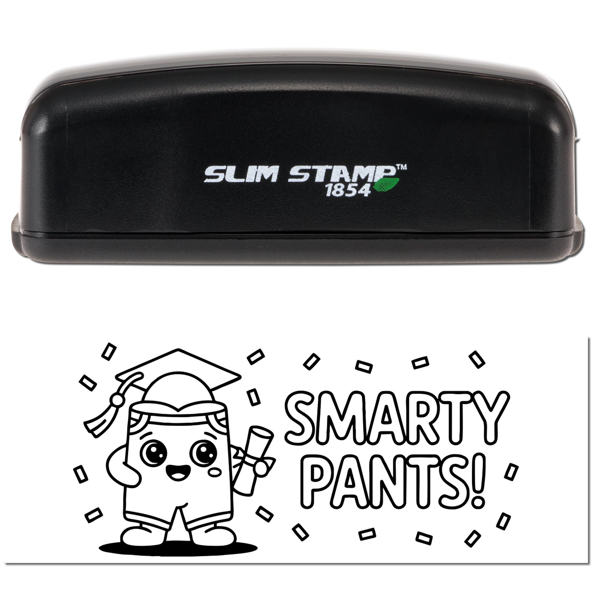 Smarty Pants! self-inking rubber stamp with graduation-themed classroom reward design for teachers and student recognition.