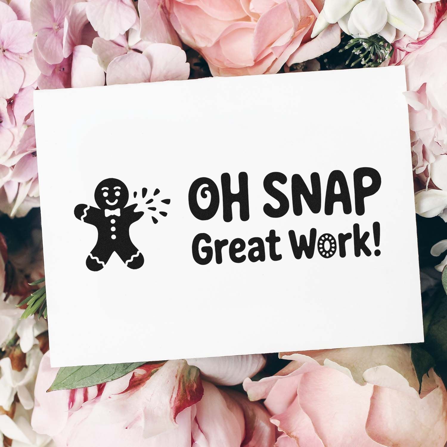 Oh Snap Great Work rubber stamp with gingerbread man, playful motivational stamp for cards, crafts, and teacher rewards