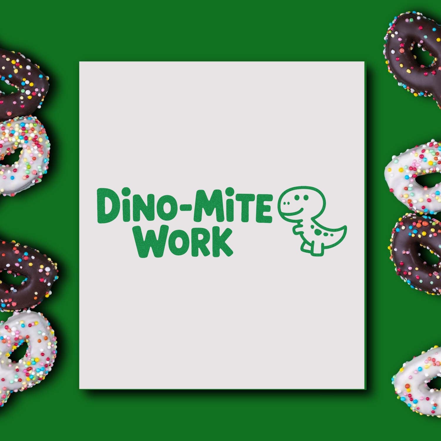 Dino-Mite Work rubber stamp design with cute dinosaur, perfect for teacher rewards, office use, and motivational stamping.