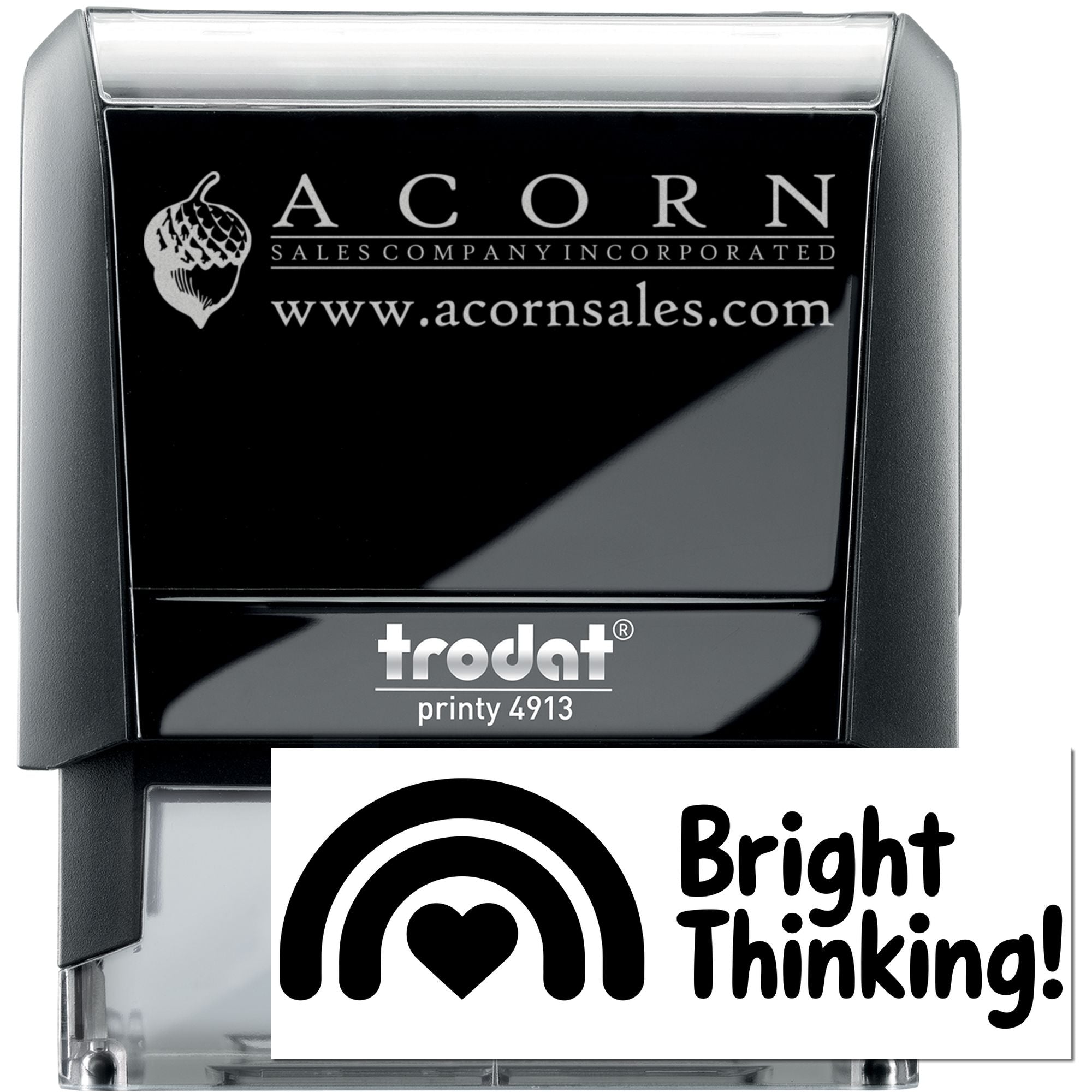 Custom self-inking rubber stamp, Trodat Printy 4913, with Acorn Sales logo and website imprint.