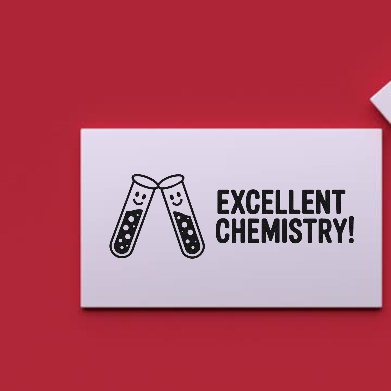 Chemistry rubber stamp with smiling test tubes and Excellent Chemistry! text for science classroom or teacher awards.
