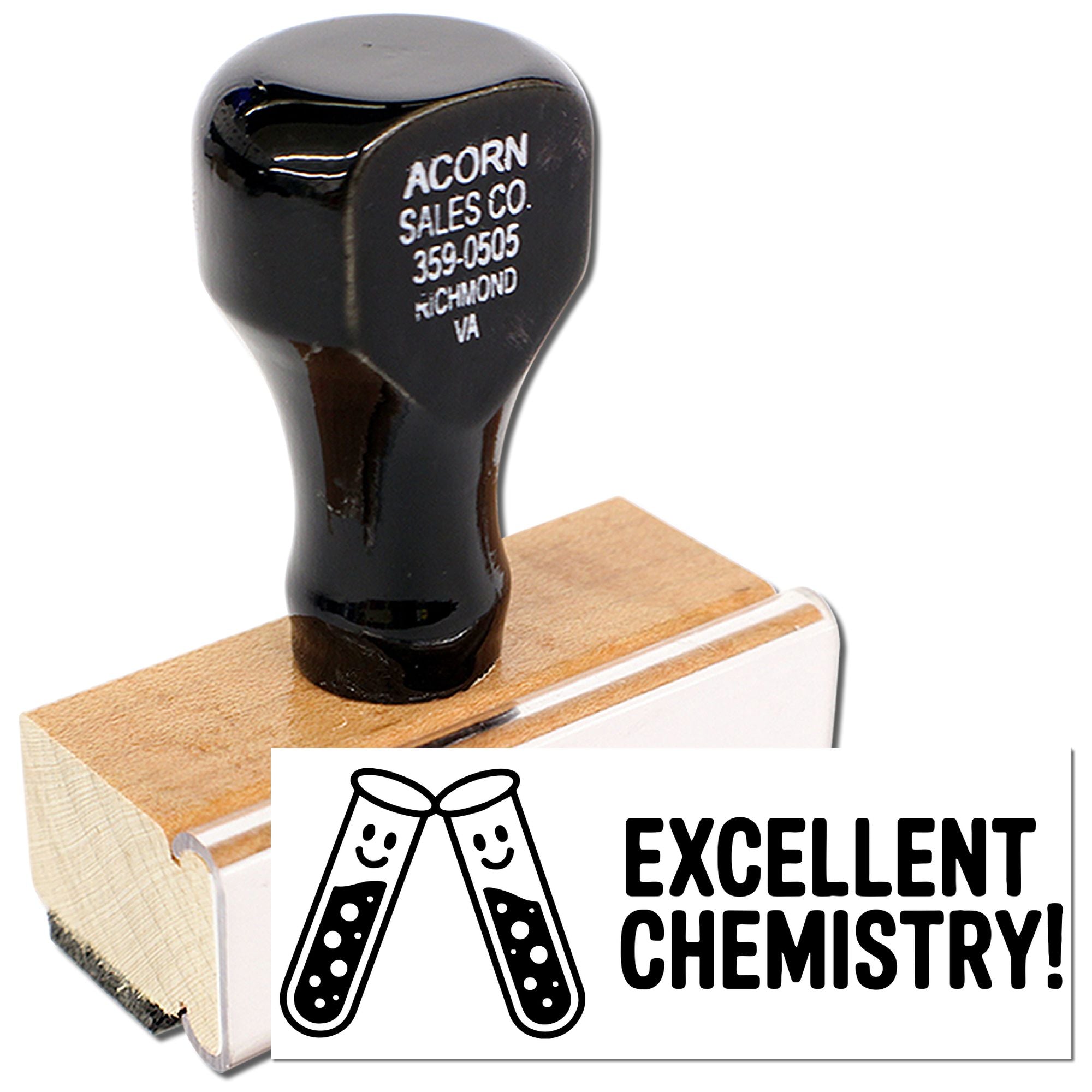 Excellent Chemistry! rubber stamp with test tube icon for science teachers, classroom rewards, and grading.