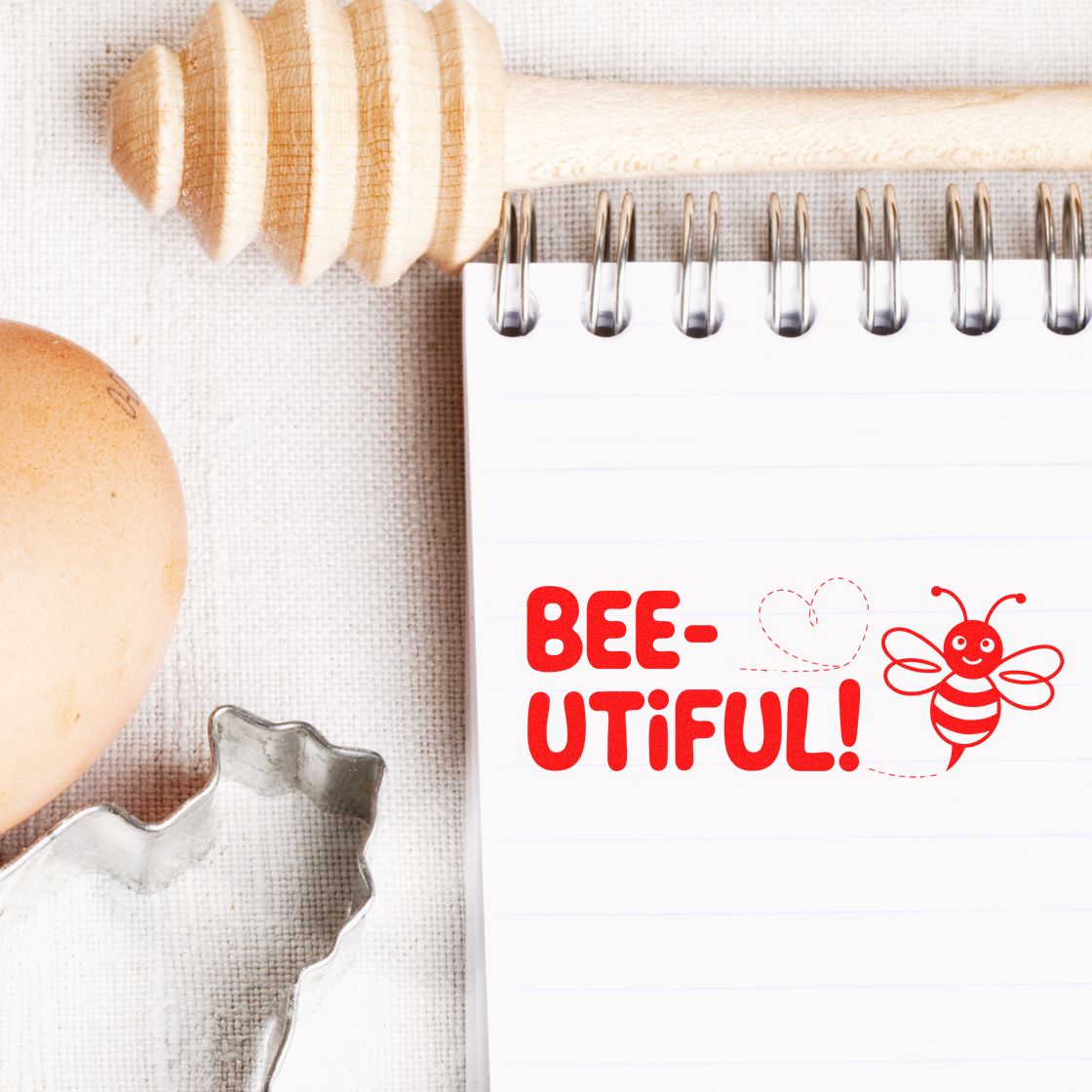 Cute bee rubber stamp saying Bee-UTIFUL for spring cards, journaling, and handmade craft projects.