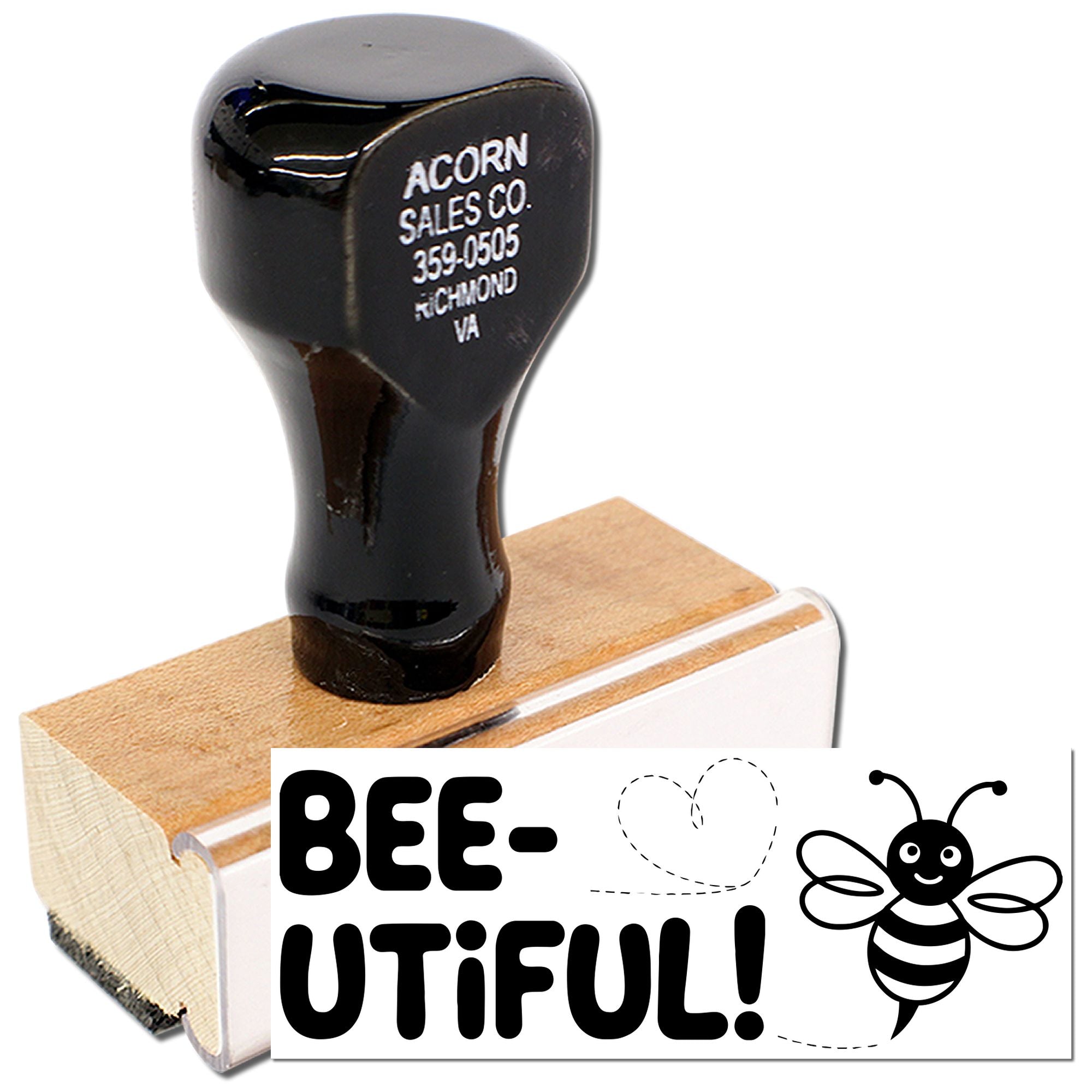 Bee-utiful bee rubber stamp with heart and bee design, perfect for crafting, handmade cards, and teacher reward projects.