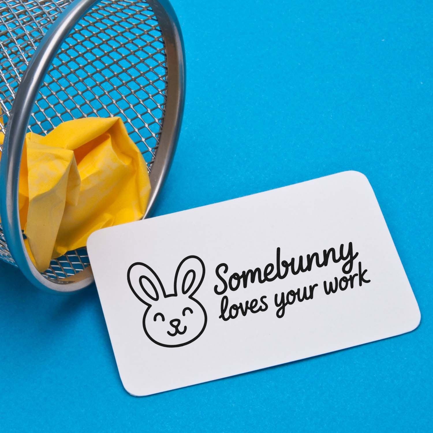 Bunny rubber stamp with Somebunny loves your work message for teacher rewards, craft projects, and handmade cards.