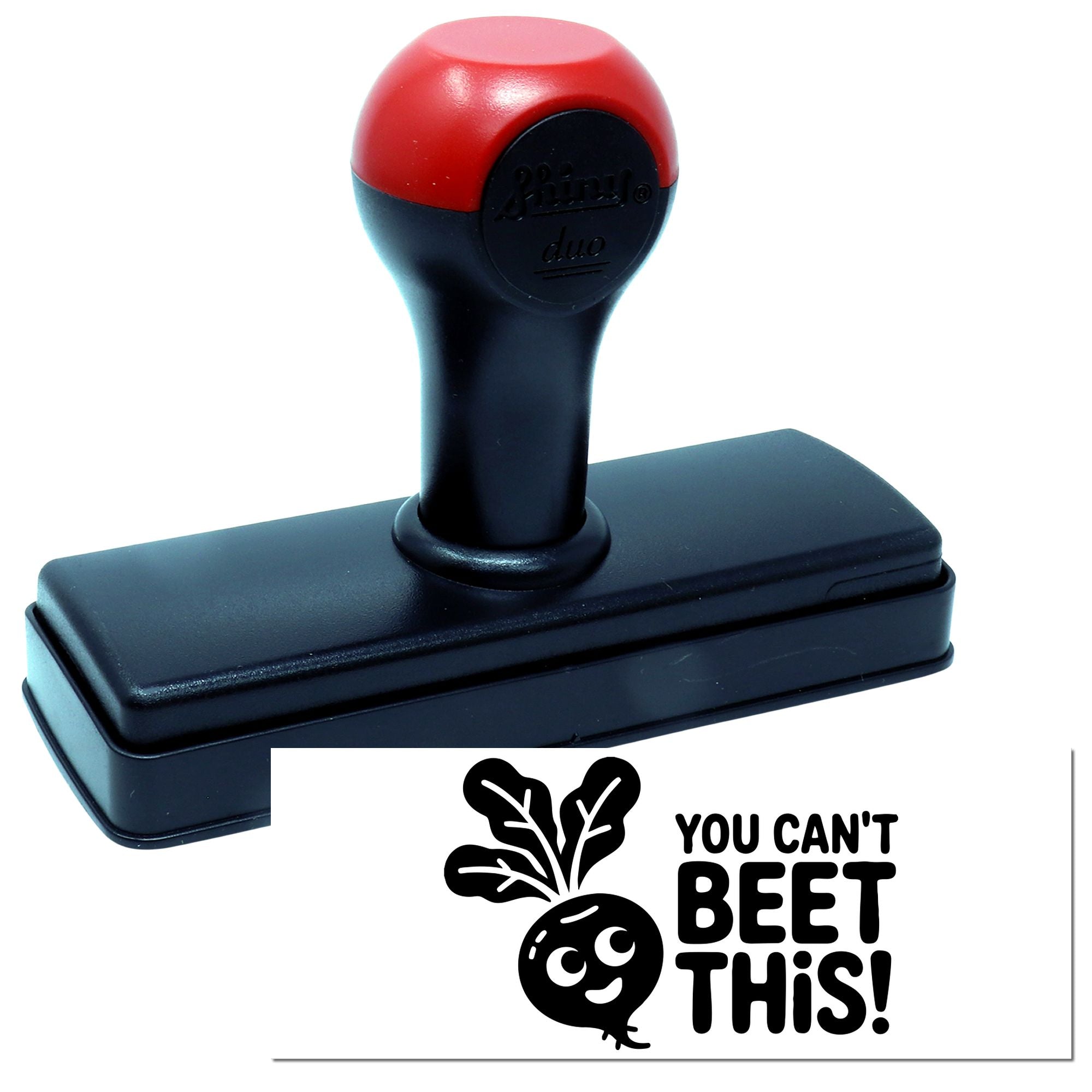 Self-inking rubber stamp with beet pun design reading You cant beet this!