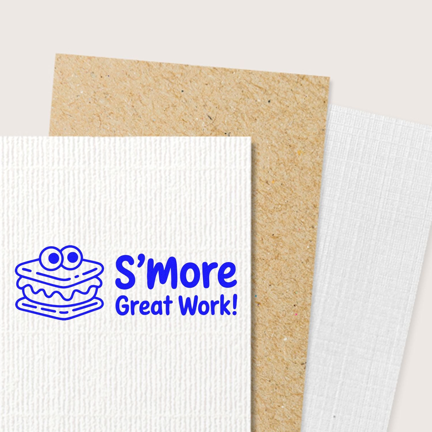 Smore Great Work rubber stamp on textured cardstock for teacher rewards, classroom encouragement, and scrapbooking.
