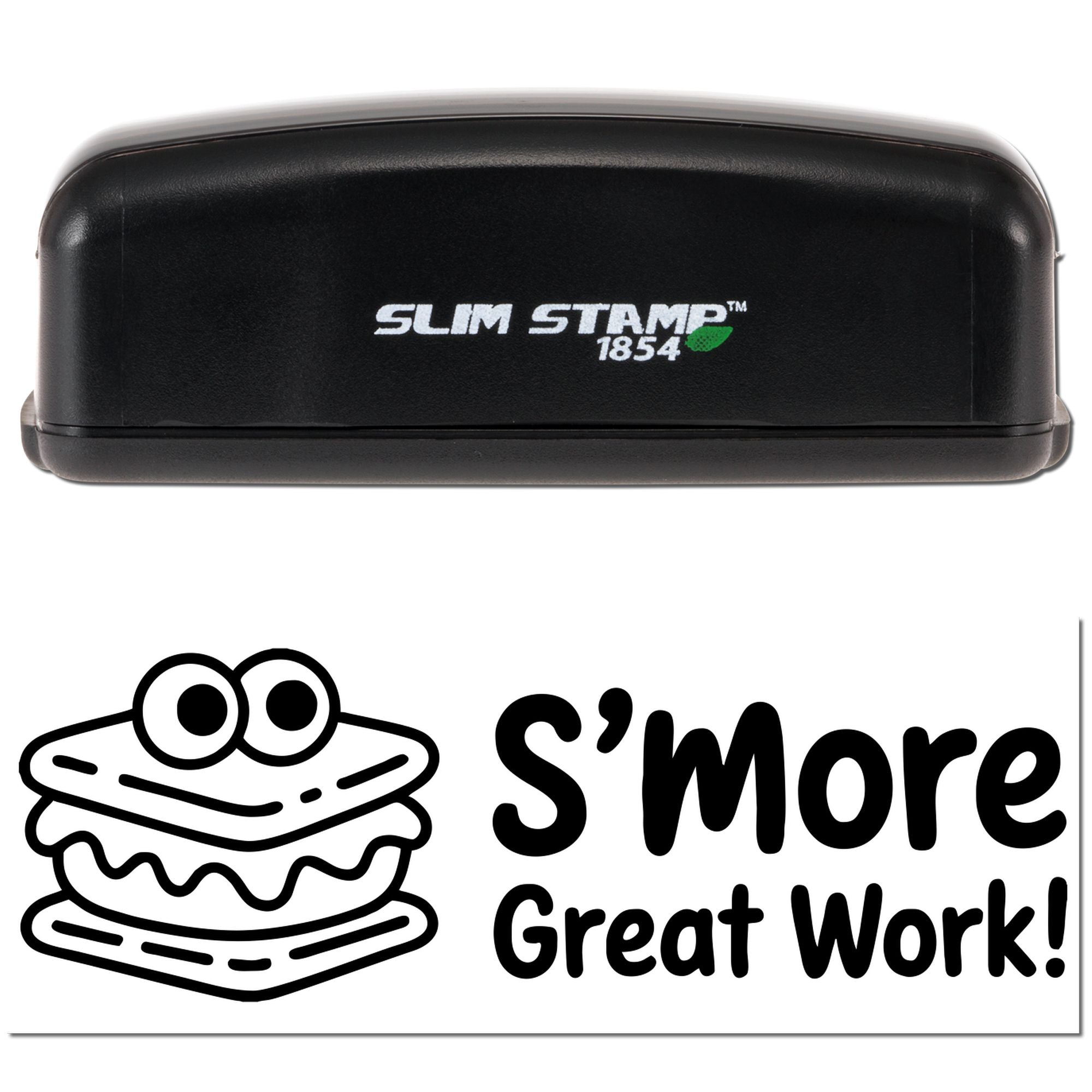 Slim Stamp rubber stamp with S'more Great Work! s'mores design for teacher rewards and custom crafts.