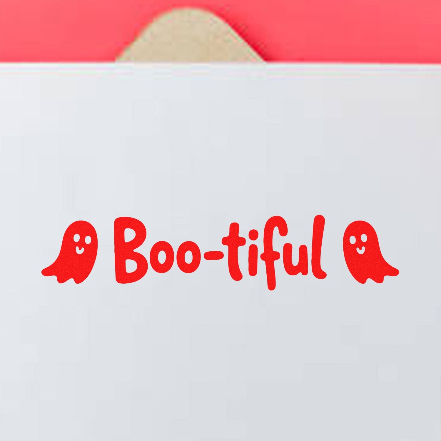 Halloween rubber stamp design with Boo-tiful text and cute ghost icons on a white envelope.