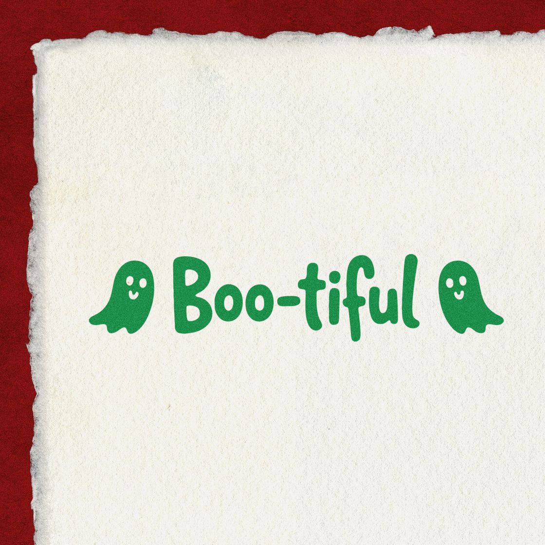 Halloween rubber stamp design with green Boo-tiful ghost lettering, perfect for spooky cards and crafts.