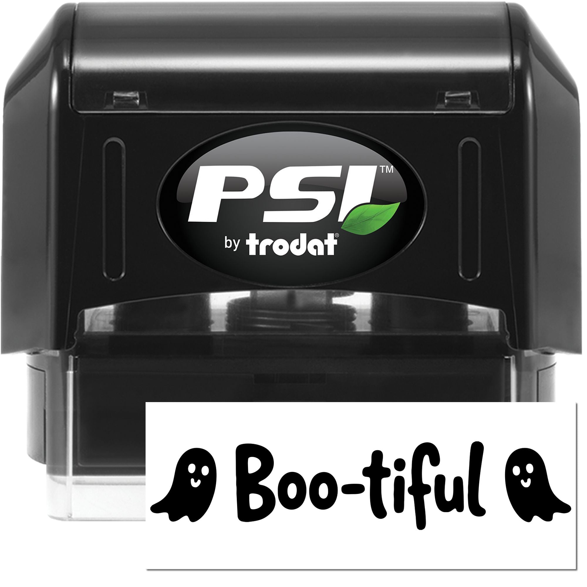 PSI by Trodat Boo-tiful Halloween rubber stamp with ghost design for spooky cards, crafts, and seasonal packaging.