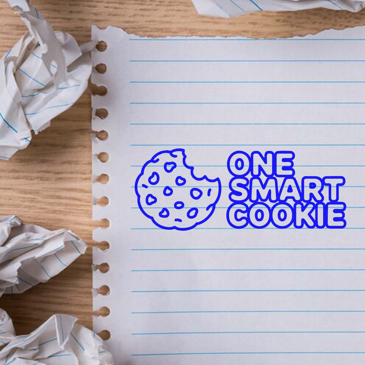 One Smart Cookie rubber stamp design with cookie icon, perfect for teacher rewards, bakery branding, and baking-themed crafts.