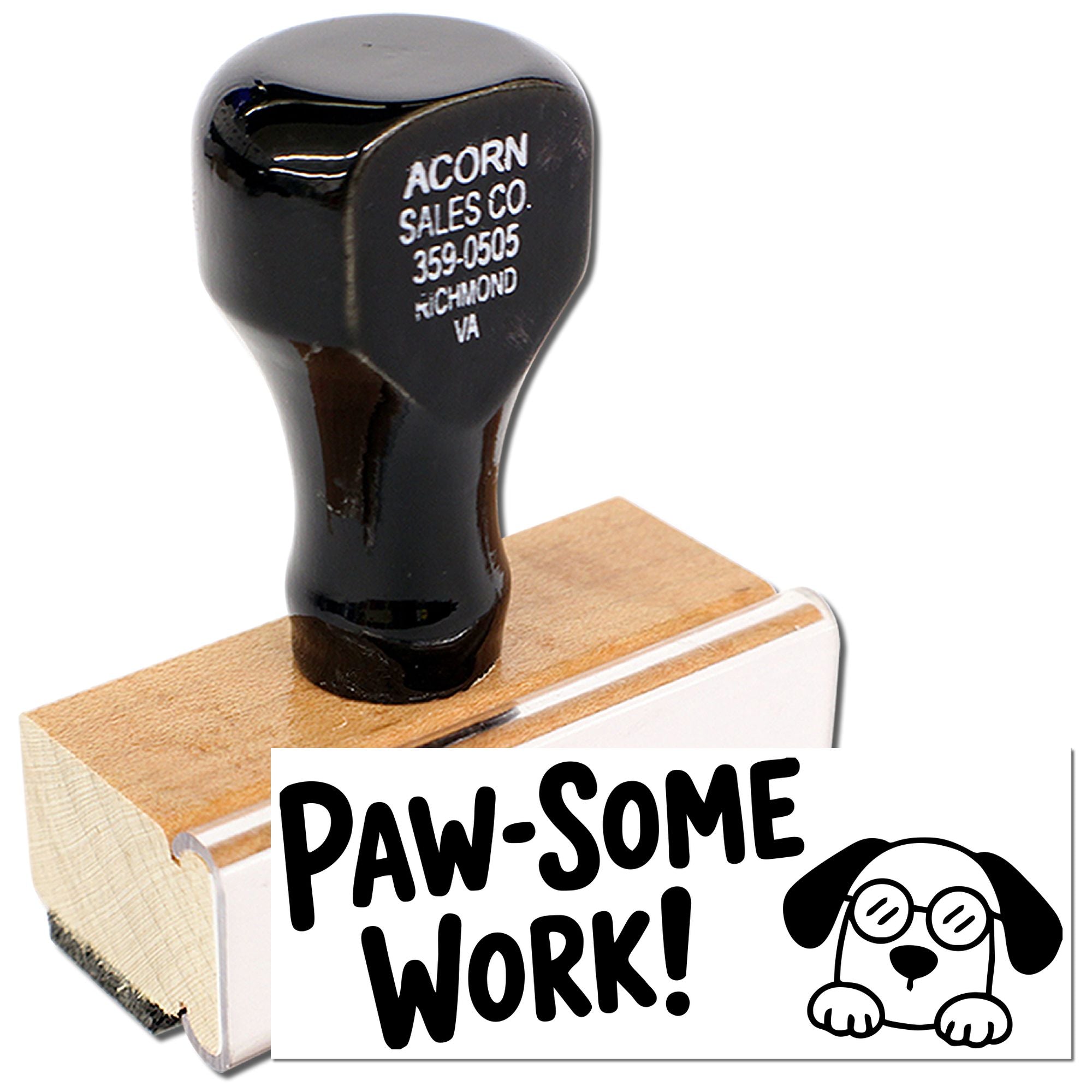 Custom rubber stamp with Paw-Some Work! dog design, ideal for office rewards, pet business branding, and fun paperwork.