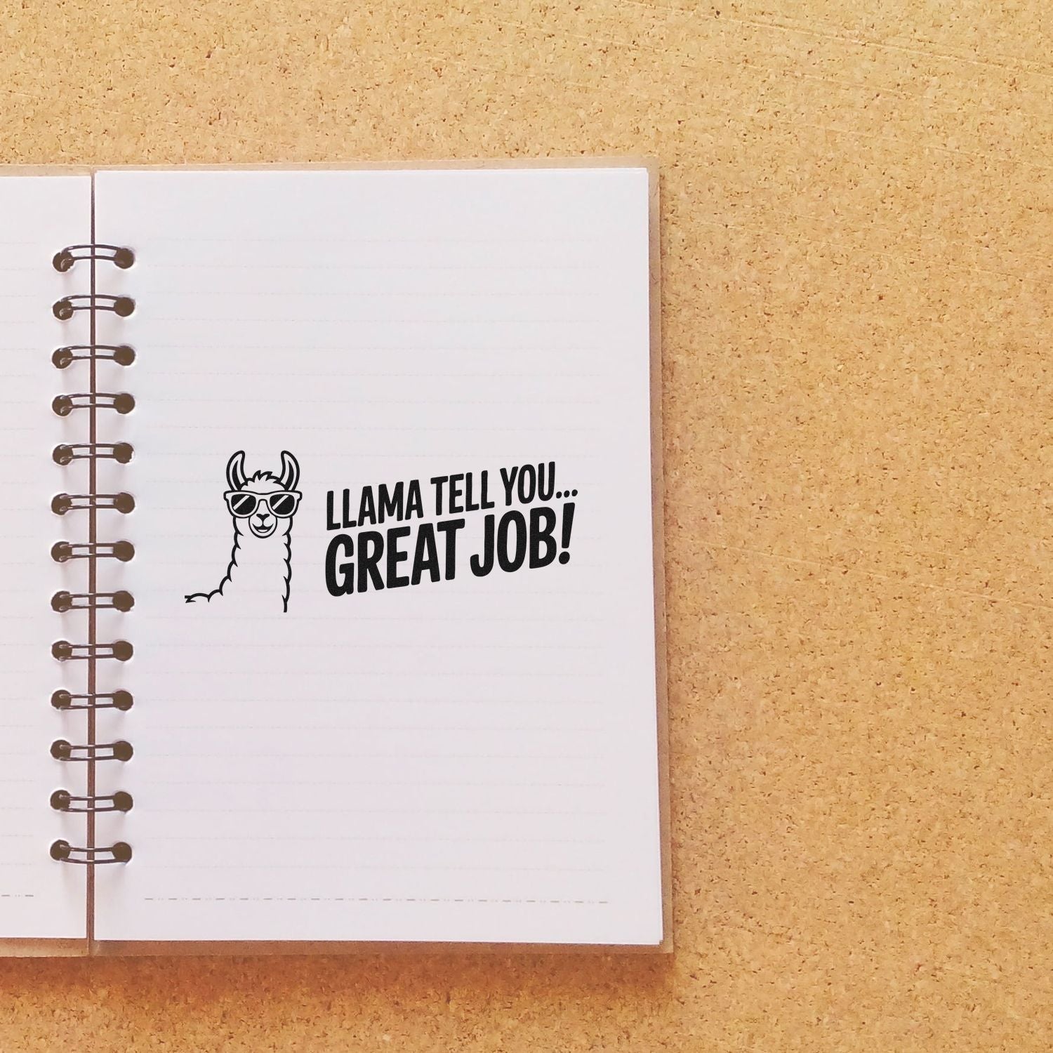 Motivational llama rubber stamp with Llama tell you... great job! message for notebooks, planners, and craft projects.
