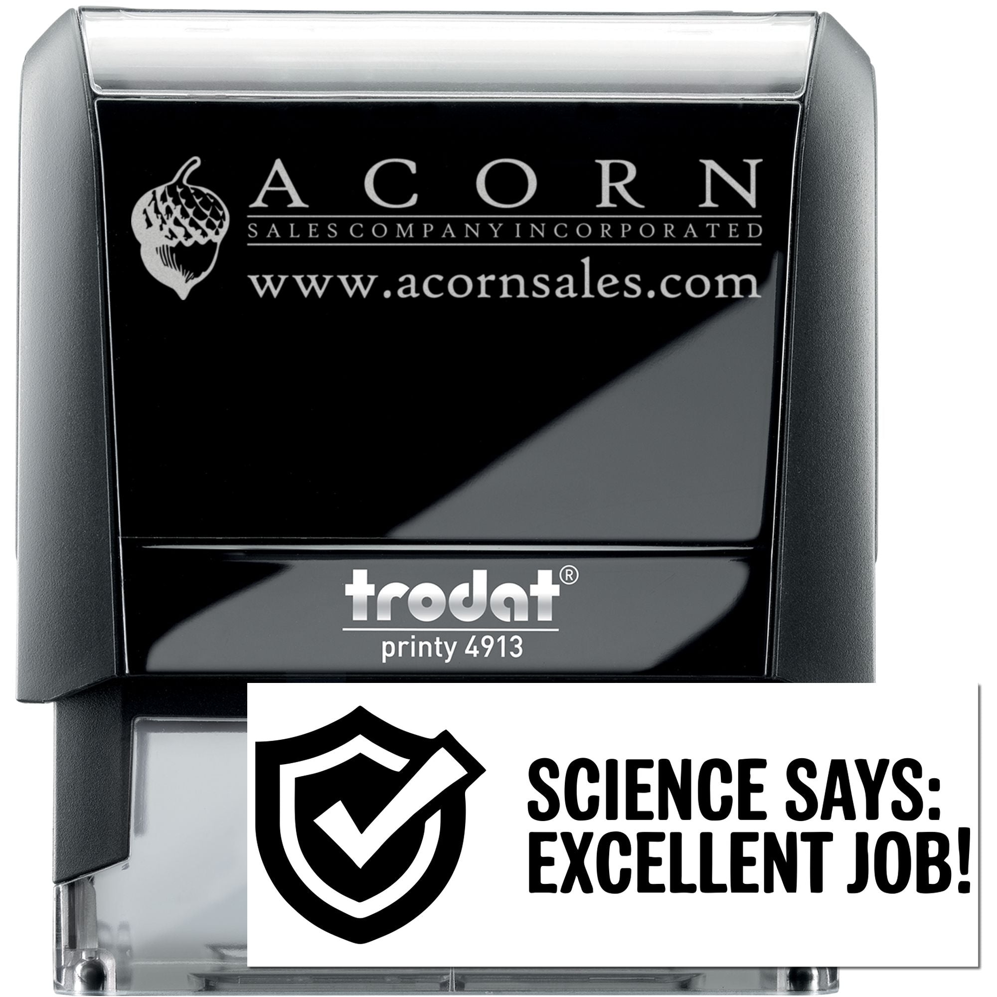 Self-inking custom rubber stamp with logo, Trodat Printy 4913, for business branding and personalized impressions.