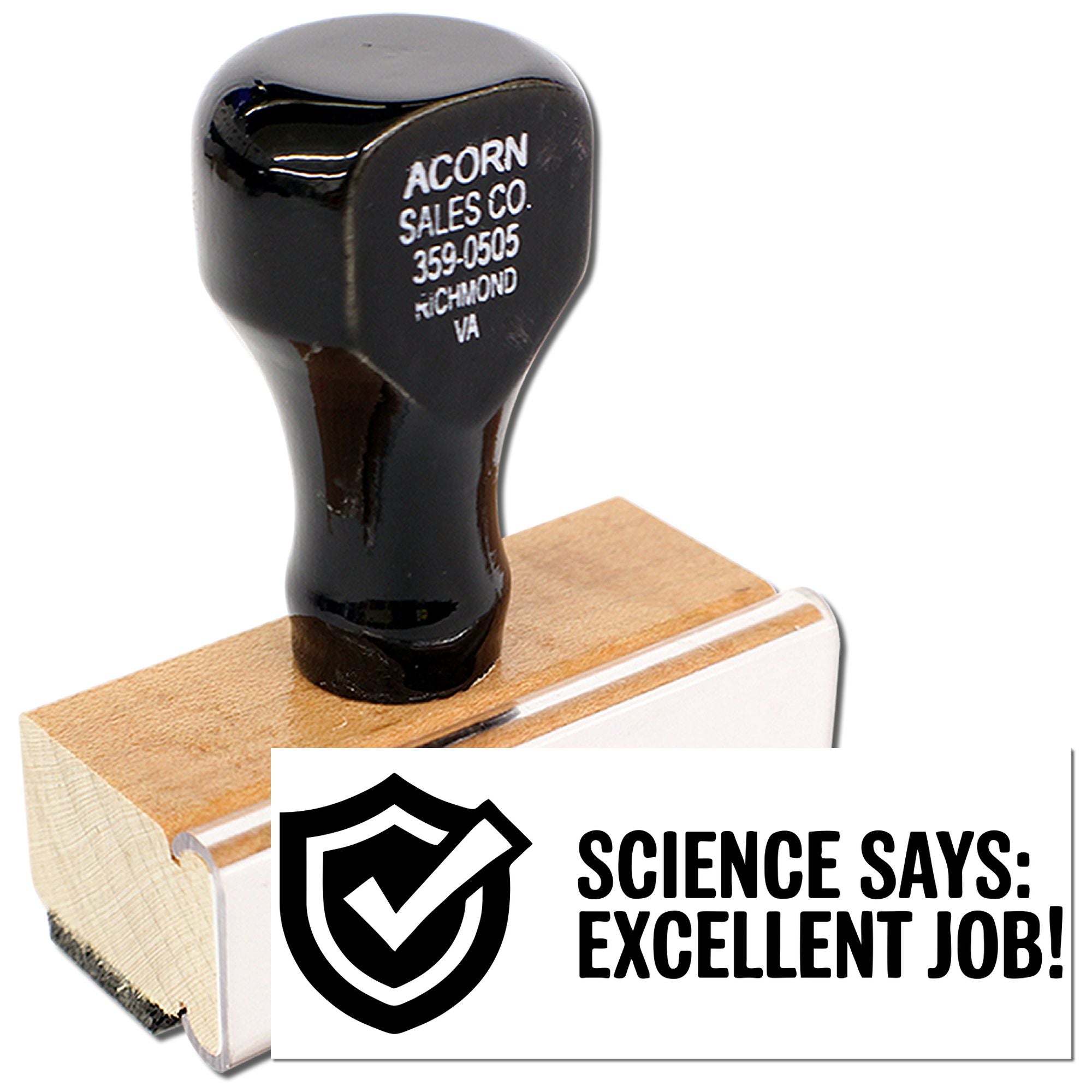 Science Says Excellent Job custom rubber stamp for classroom grading, science teachers, and student rewards.