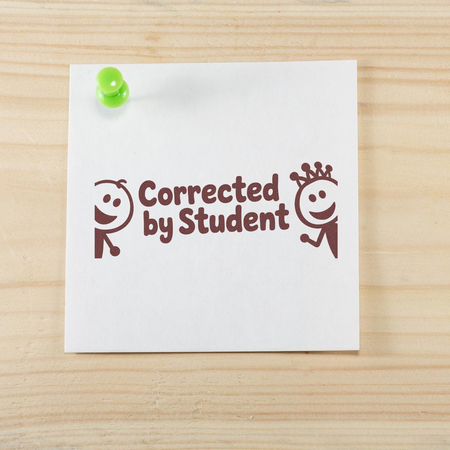 Corrected by Student rubber stamp on note paper, ideal for teacher feedback and classroom grading.