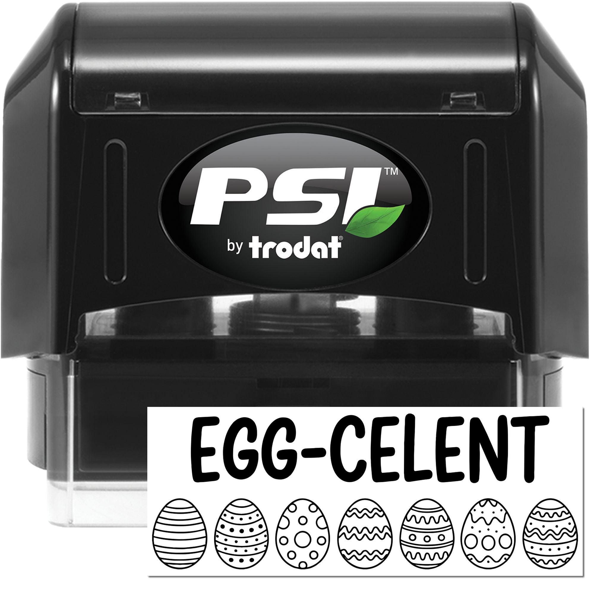 PSI by Trodat self-inking rubber stamp with EGG-CELENT Easter egg design for custom Easter crafting and stamping