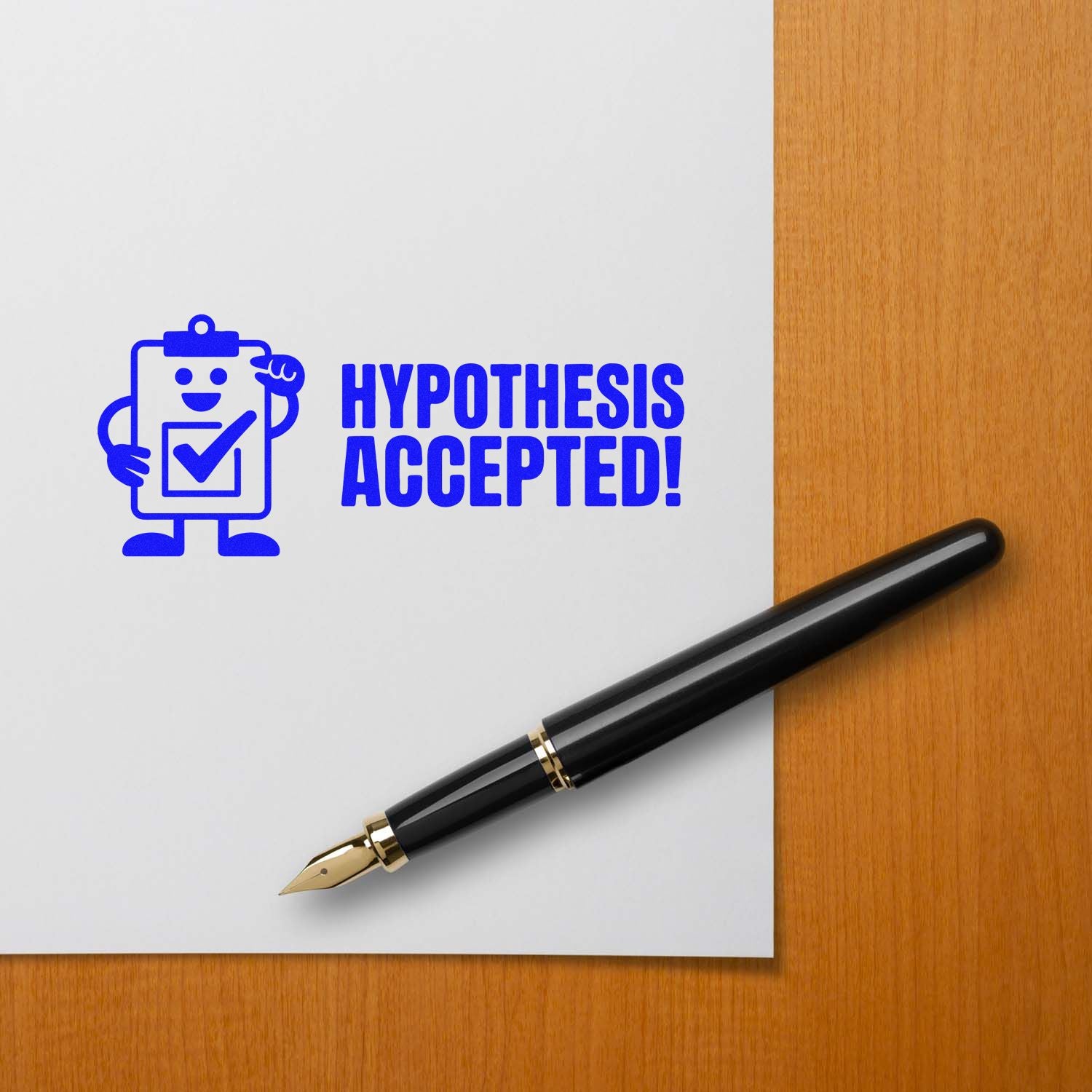 Blue Hypothesis Accepted! rubber stamp imprint on paper with pen, ideal for science classroom feedback