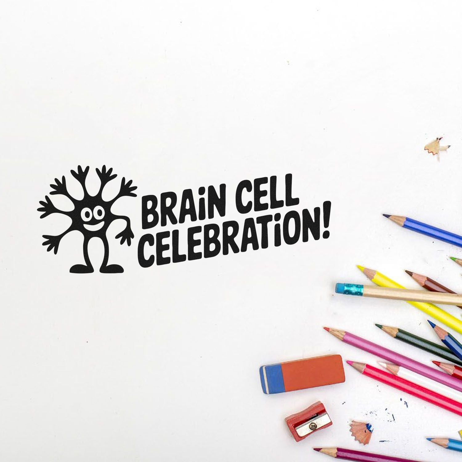Brain Cell Celebration rubber stamp for teacher rewards, STEM classrooms, and science-themed crafts.