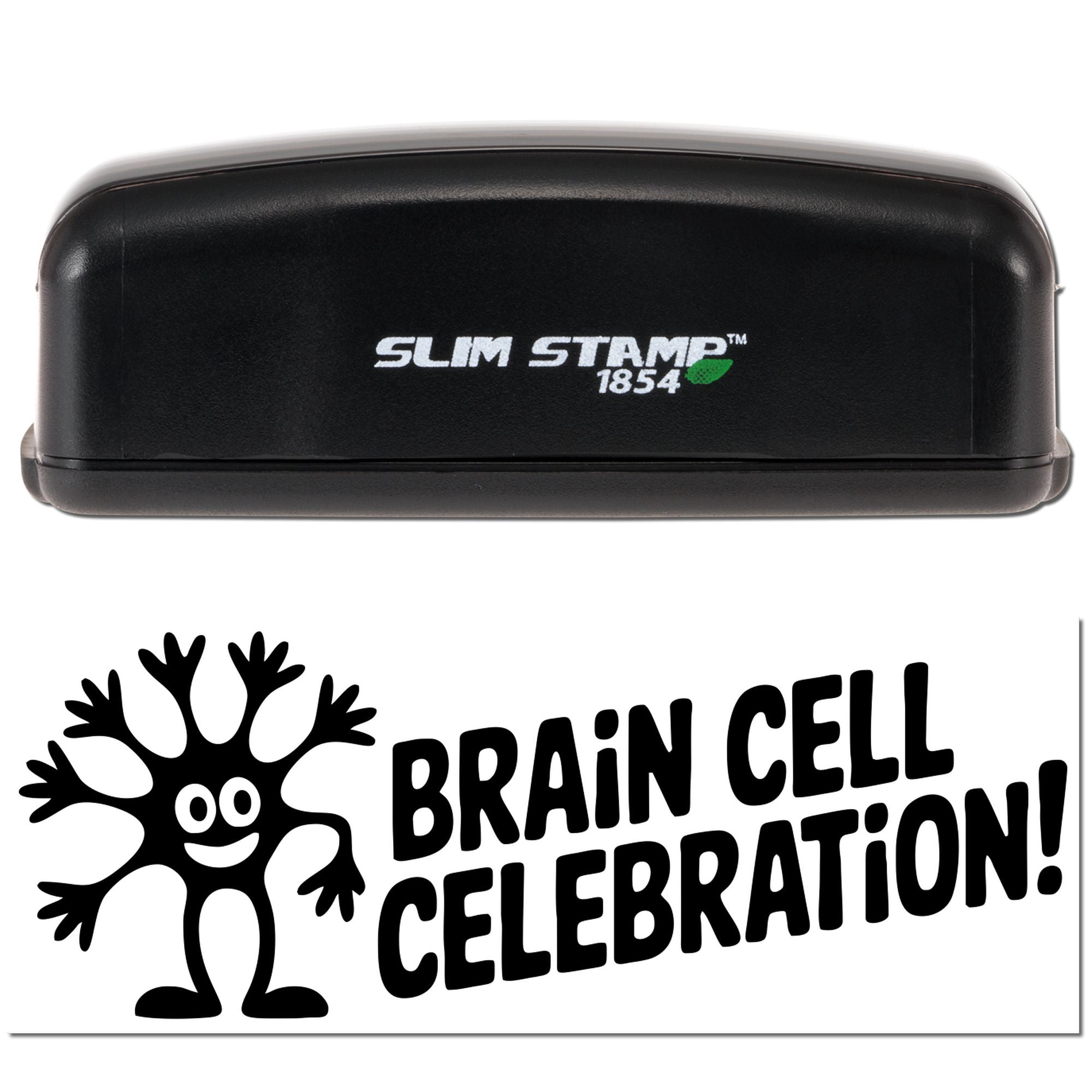 Slim Stamp 1854 rubber stamp with Brain Cell Celebration design and smiling brain illustration for custom stamping