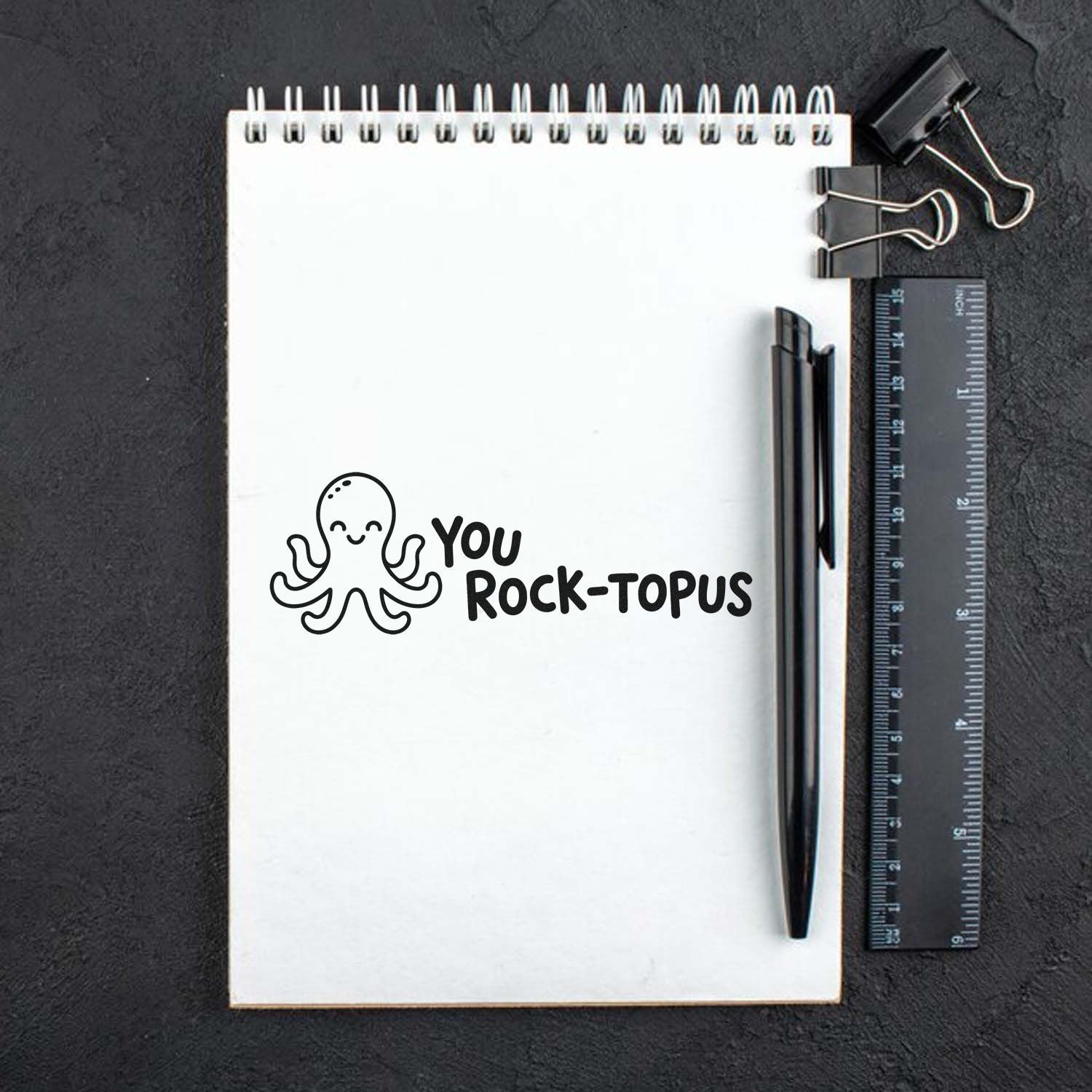 Cute You Rock-Topus octopus rubber stamp design for teacher rewards, crafts, and custom greeting cards.