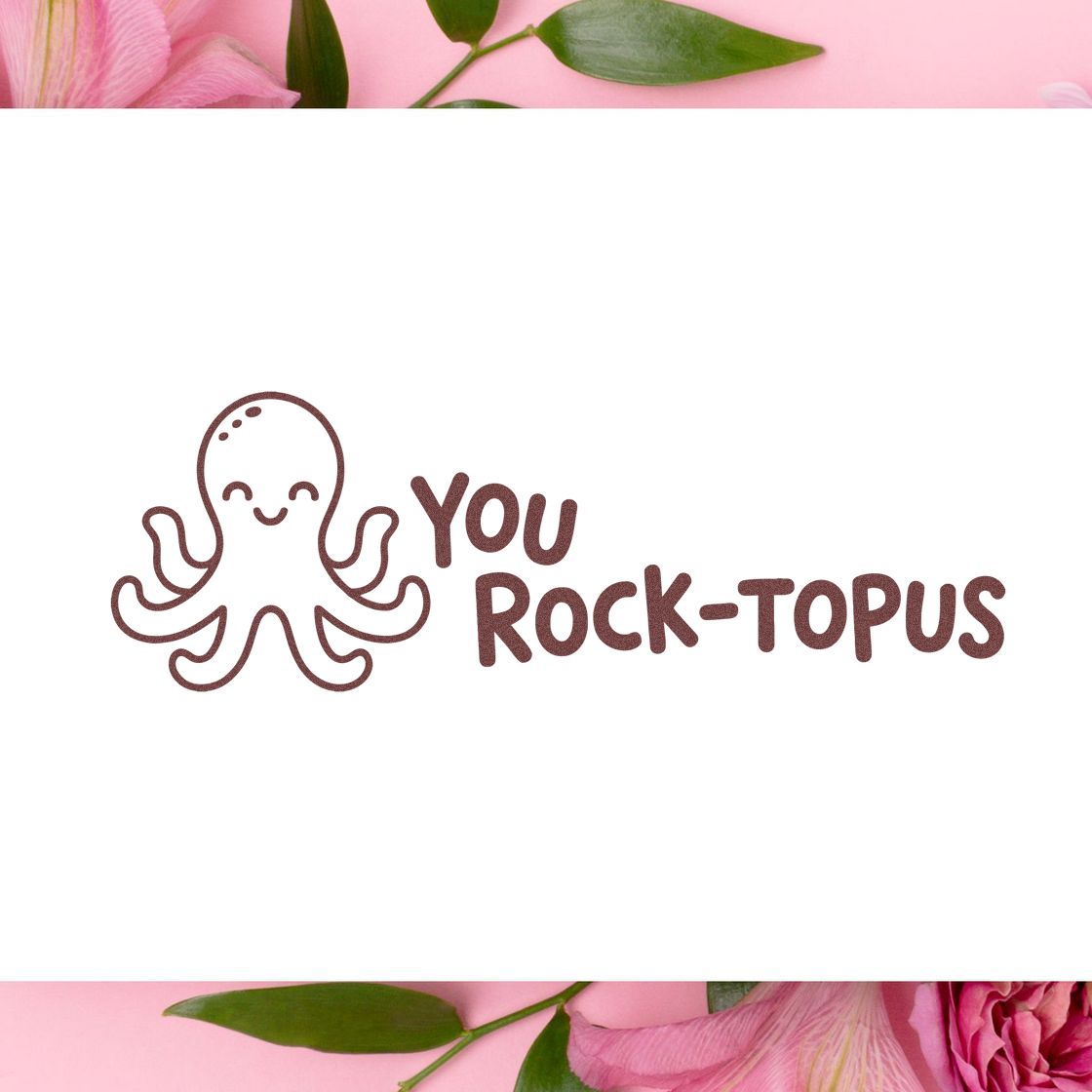 Cute octopus rubber stamp design with You Rock-topus pun, perfect for cards, crafts, and classroom rewards.