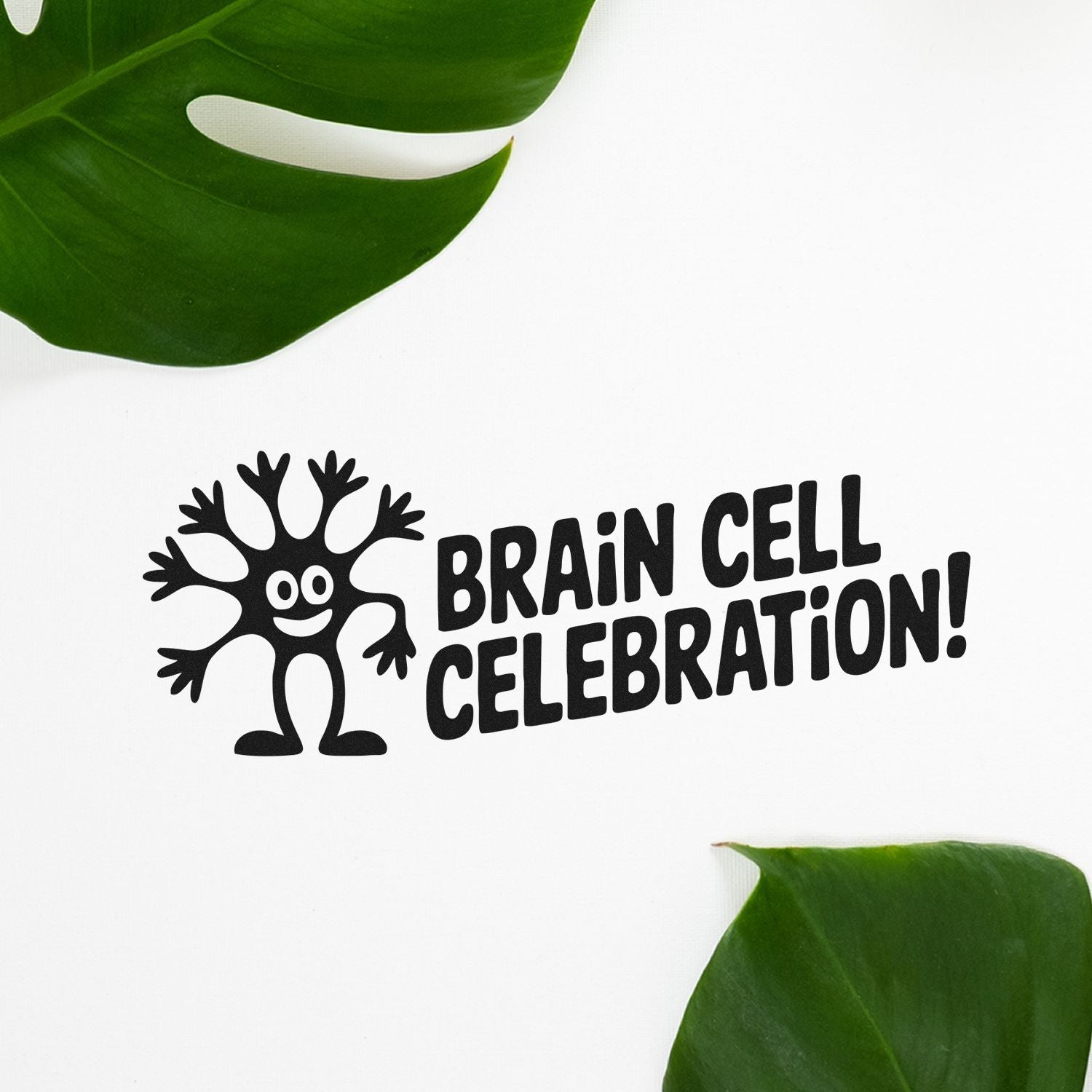 Funny Brain Cell Celebration rubber stamp with a playful neuron design for science-themed stamping.
