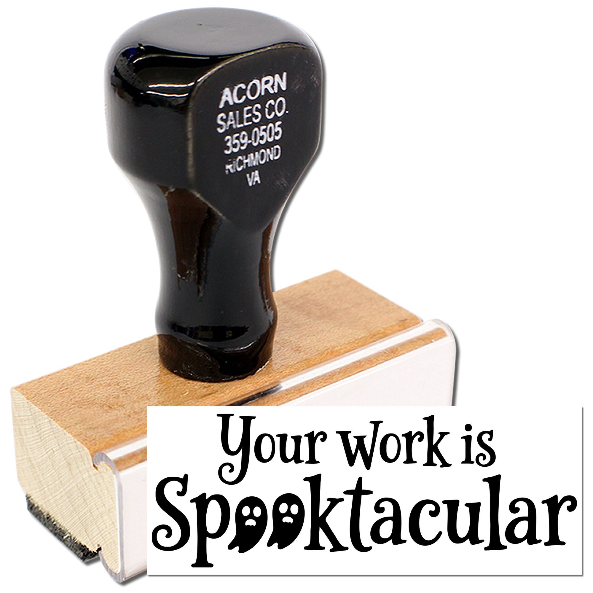 Halloween rubber stamp with Your work is Spooktacular message for classroom, office, or craft projects.