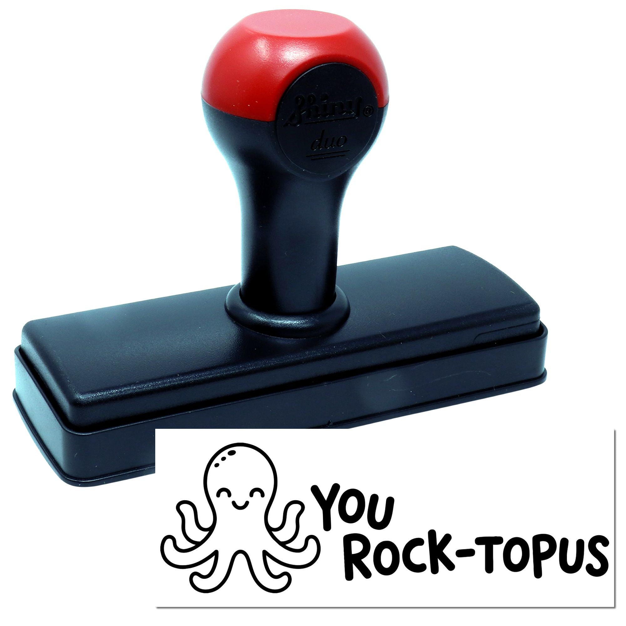 Self-inking rubber stamp with custom You Rock-Topus octopus imprint.