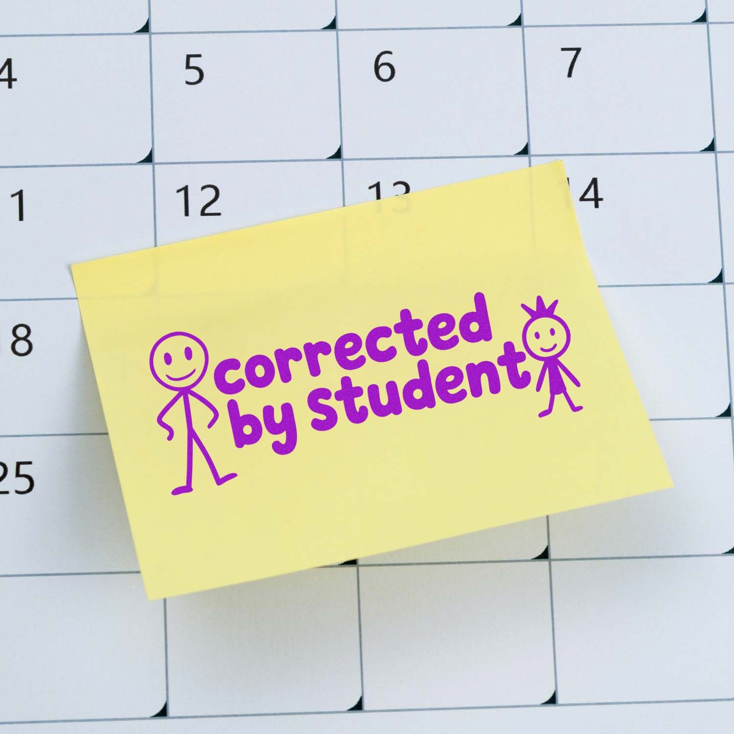 Rubber stamp text for teachers: corrected by student to mark student work, class assignments, and lesson corrections.