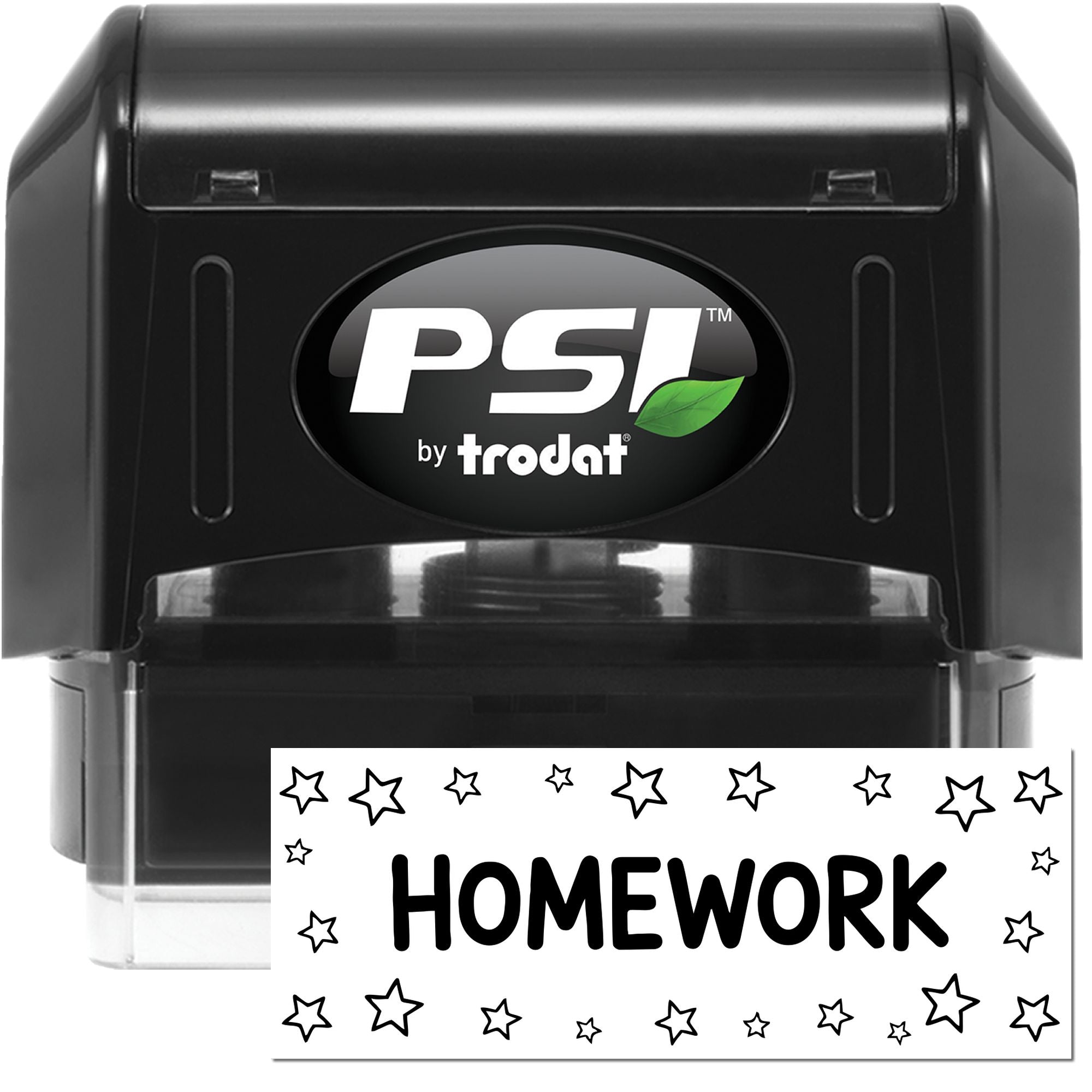 PSI by Trodat self-inking homework rubber stamp with star border, ideal for teachers and student assignments.
