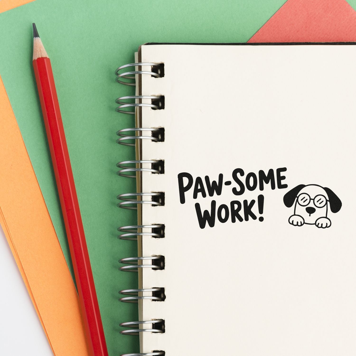 Paw-Some Work! rubber stamp with dog icon for teachers, grading, rewards, and pet-themed classroom use.