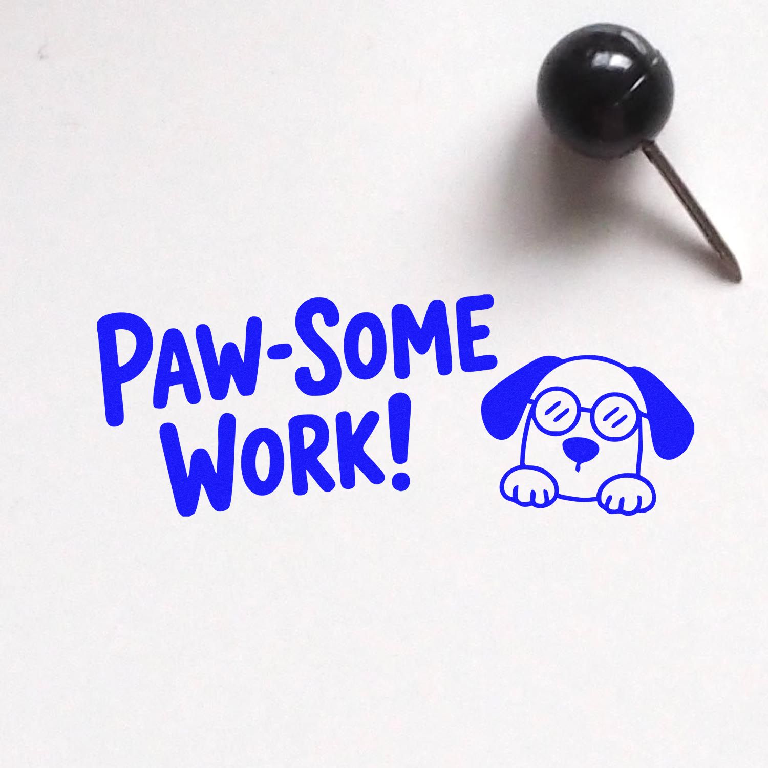 Paw-some Work! dog-themed rubber stamp for pet business packaging, reward notes, and playful canine-themed branding.