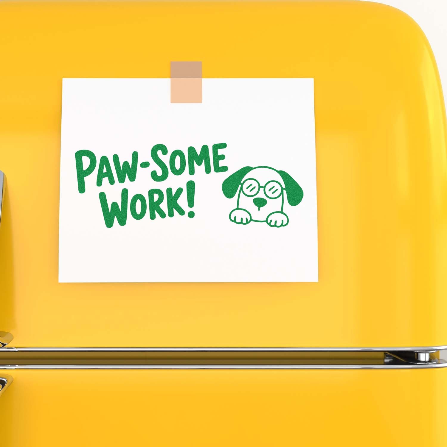 Paw-some Work! dog reward rubber stamp for teacher grading, classroom motivation, and pet-themed craft projects.