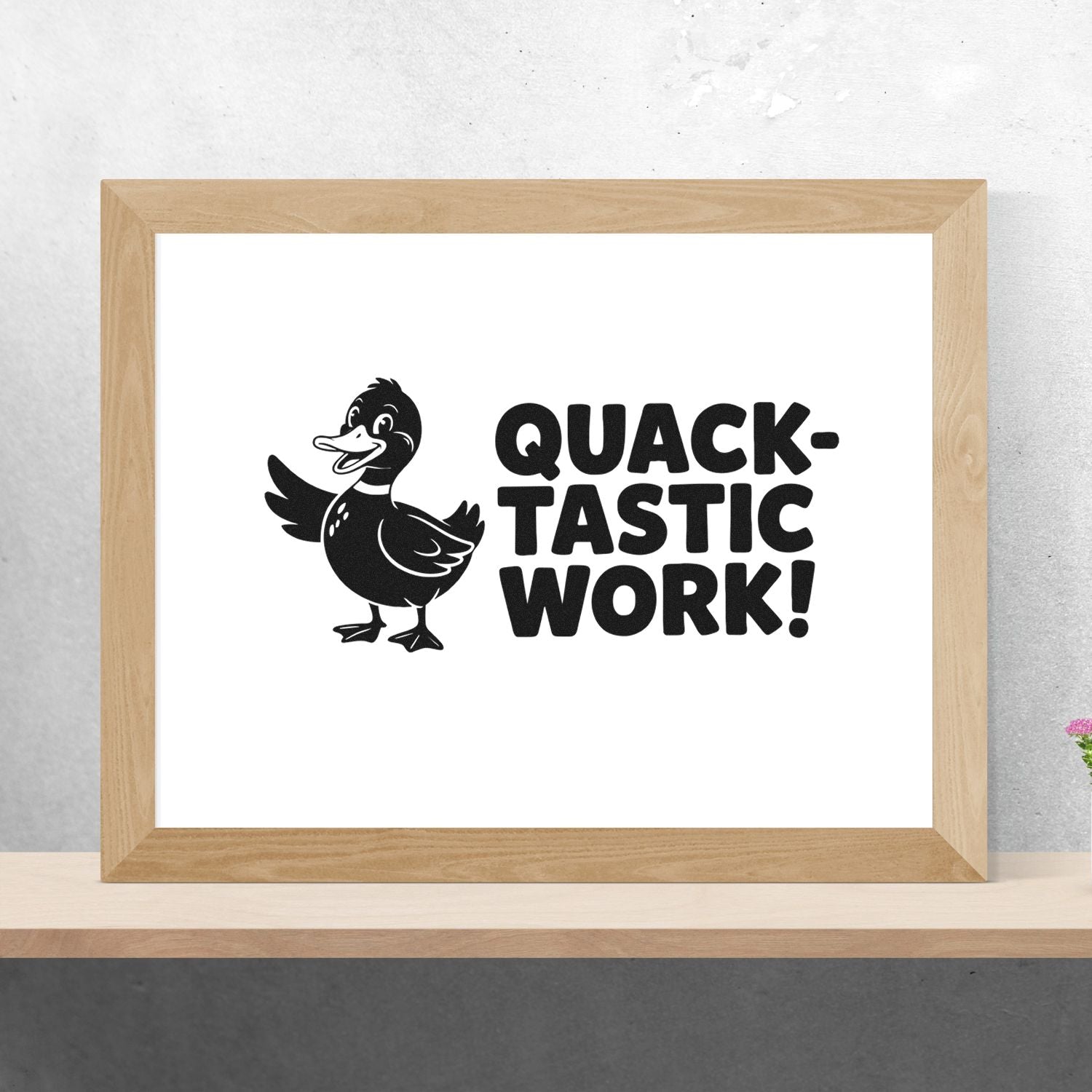 Duck rubber stamp design with smiling duck and Quack-Tastic Work! text for teacher, office, or reward stamping.