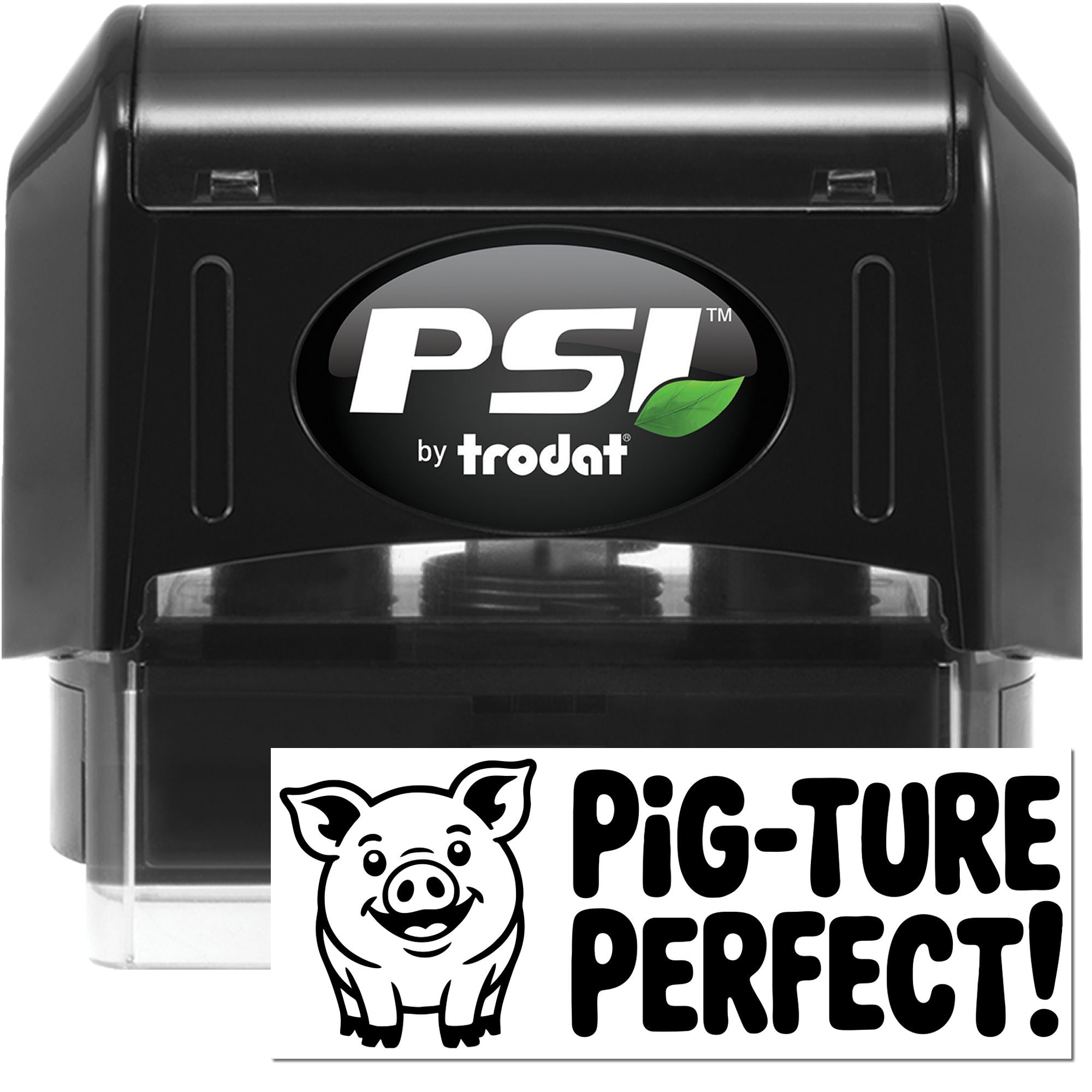 PSI by Trodat self-inking rubber stamp with Pig-ture Perfect pig design