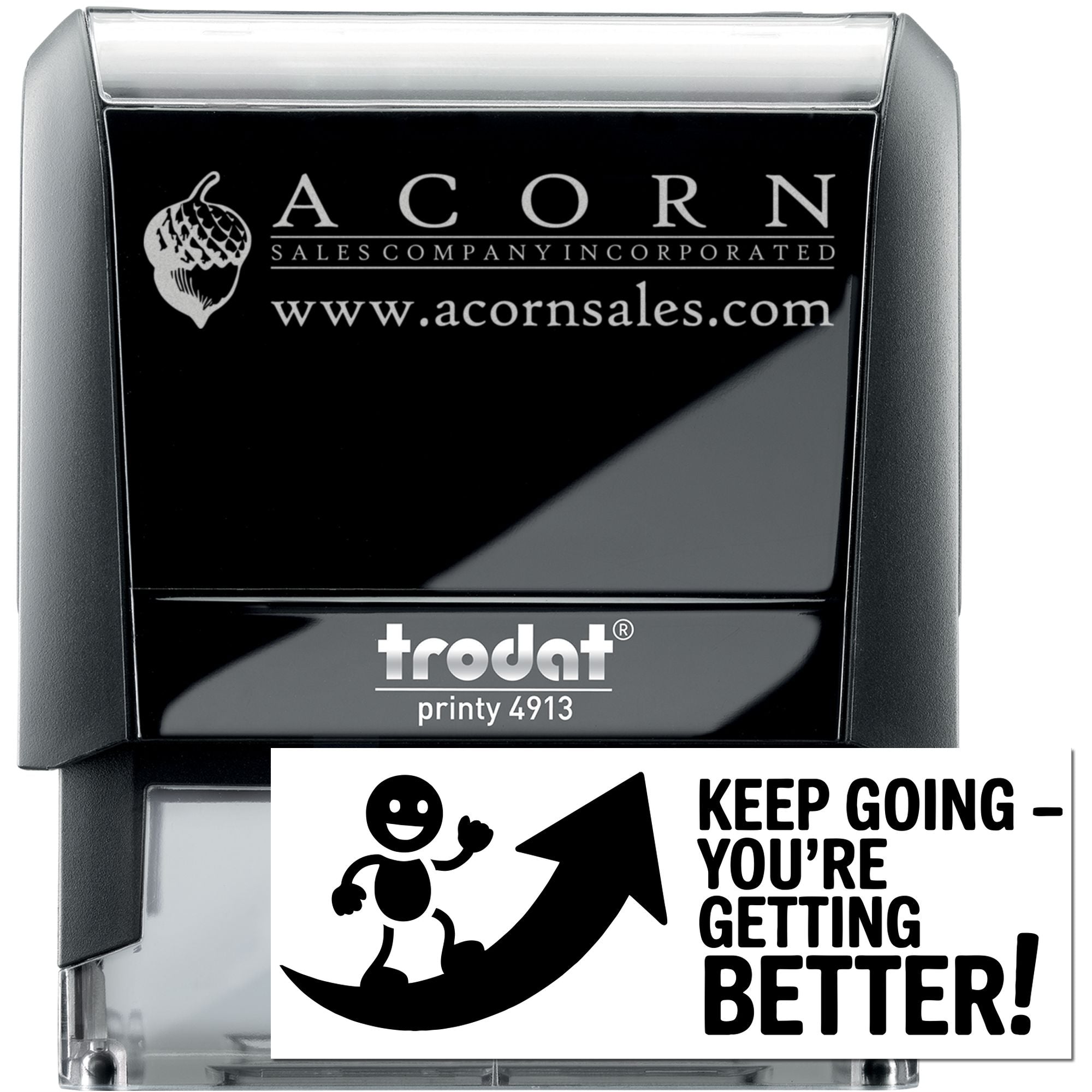 Custom Trodat Printy 4913 rubber stamp with Acorn Sales Company logo and website for branded business stamping.