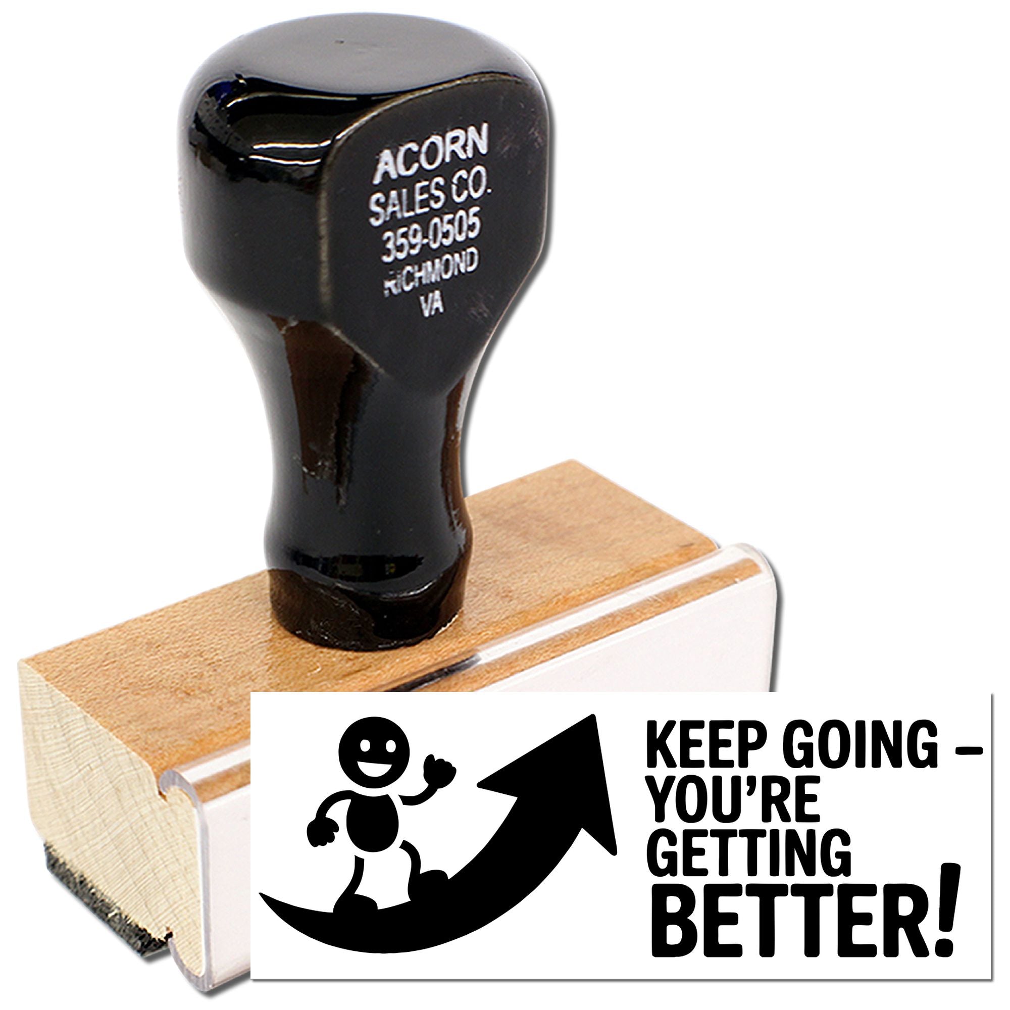 Custom rubber stamp with Keep GoingYoure Getting Better! motivational design and upward arrow for inspiring messages.