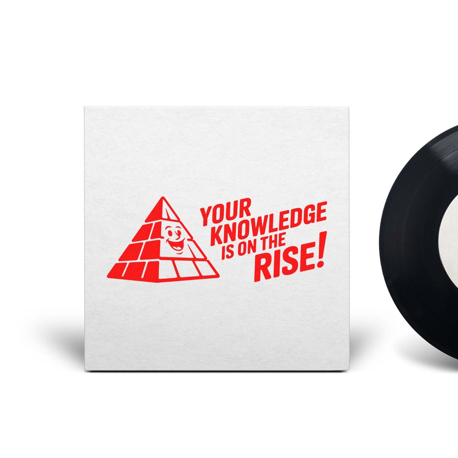 Custom rubber stamp with red pyramid mascot and slogan Your Knowledge Is on the Rise! for schools, training, or learning promotions.