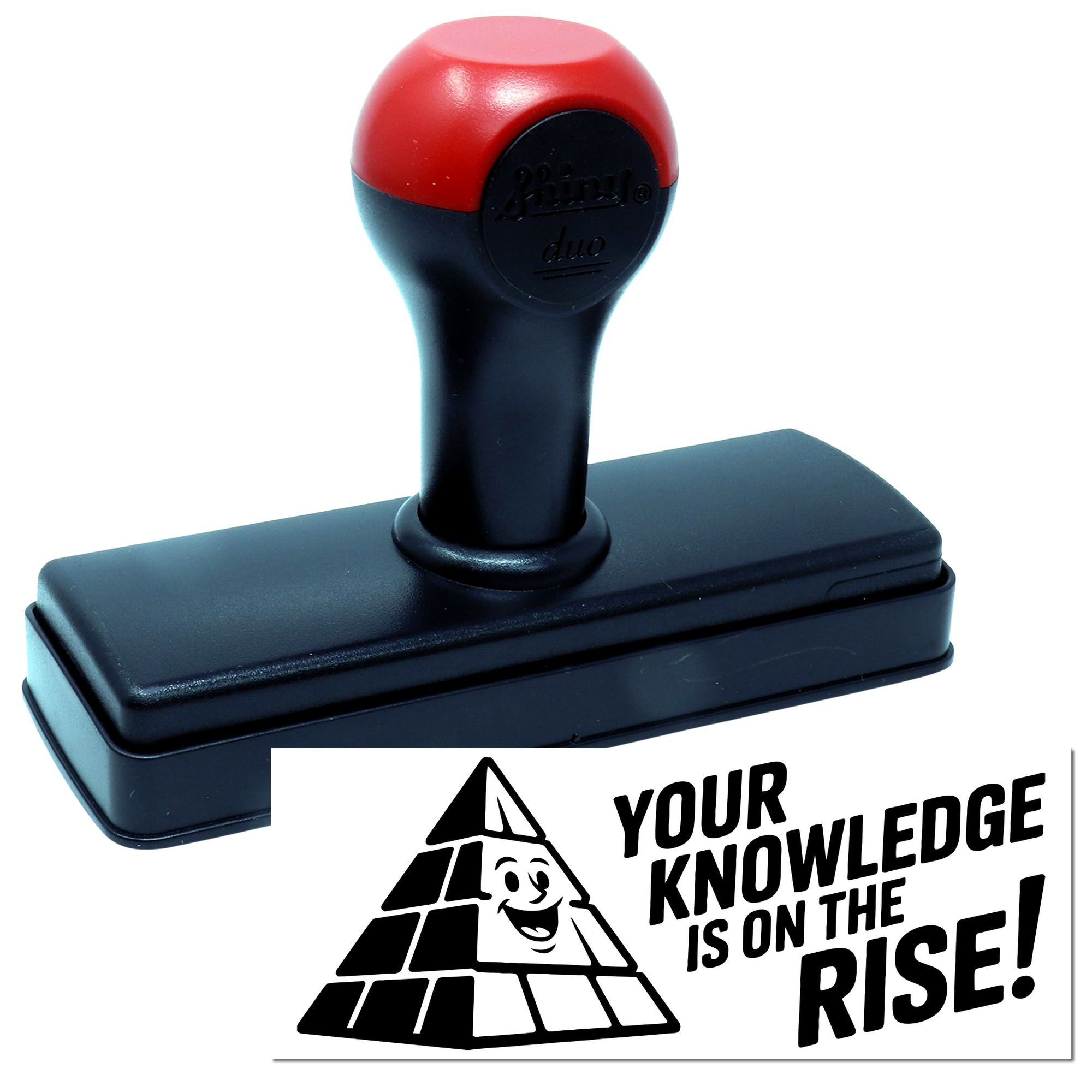 Custom self-inking rubber stamp with Your knowledge is on the rise! pyramid design for teachers and classrooms.