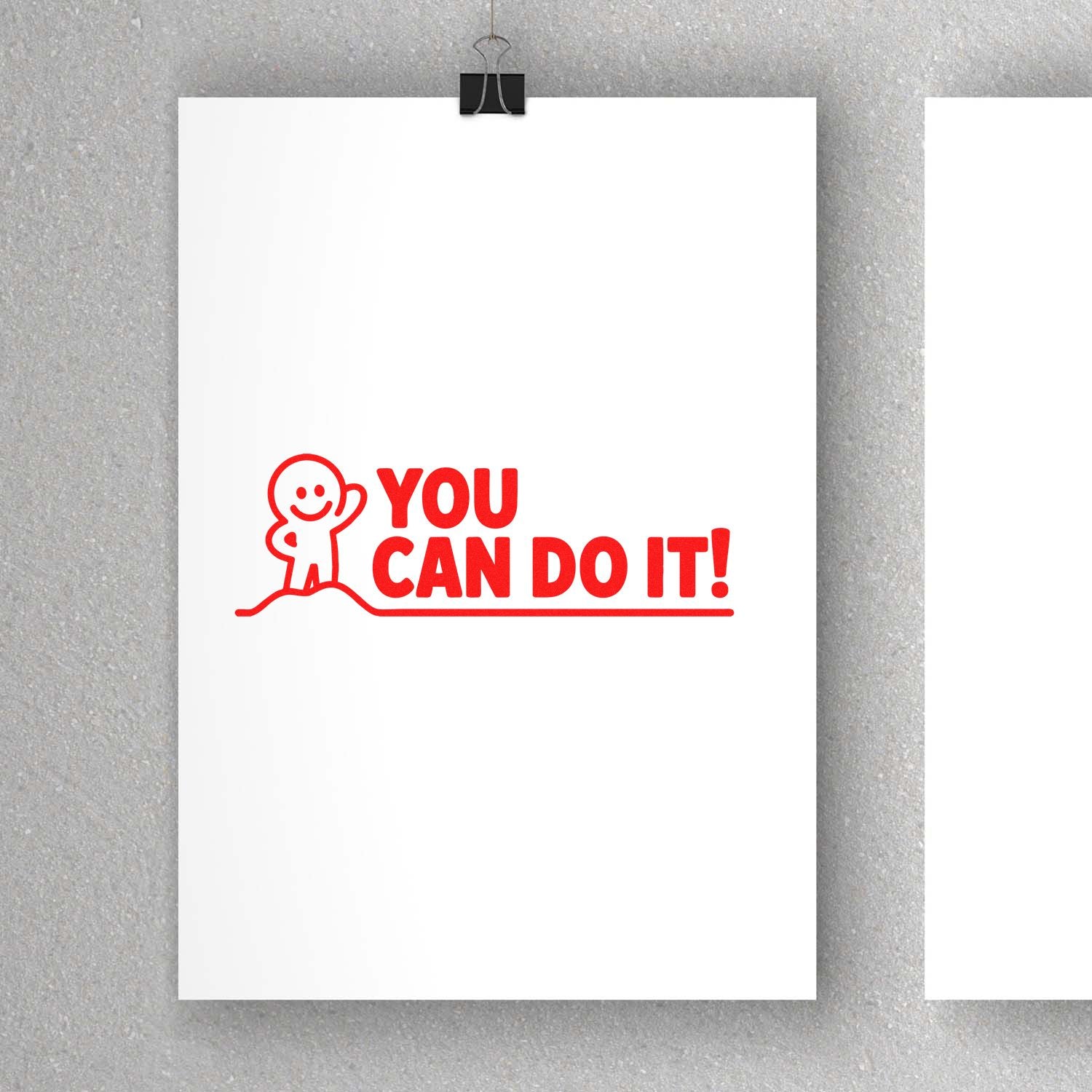 Motivational rubber stamp design with smiling figure and You Can Do It! message for crafts, office use, or encouragement.