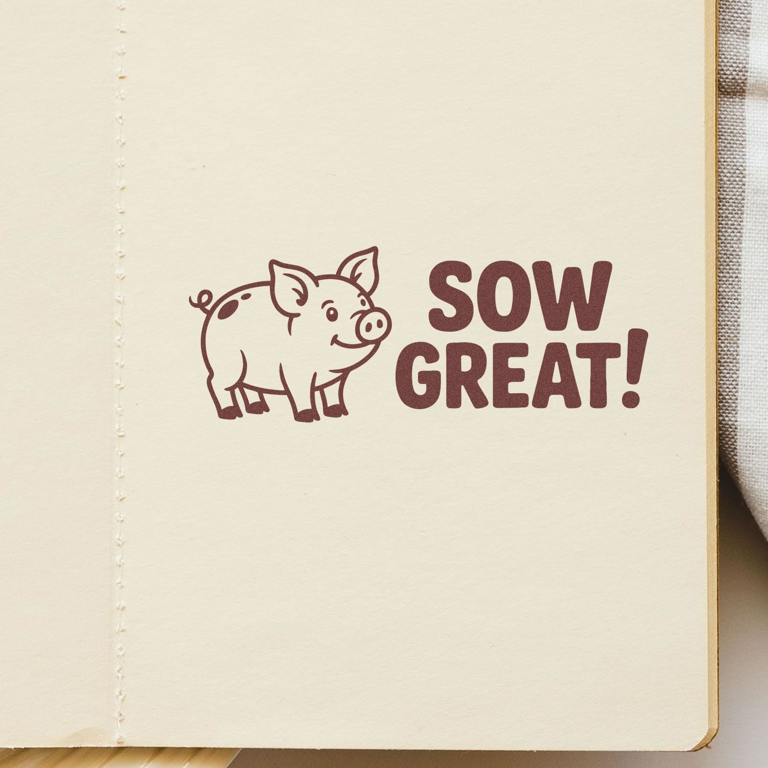 Sow Great pig rubber stamp for gardening journals and planners, a playful motivational farm-themed stamp.