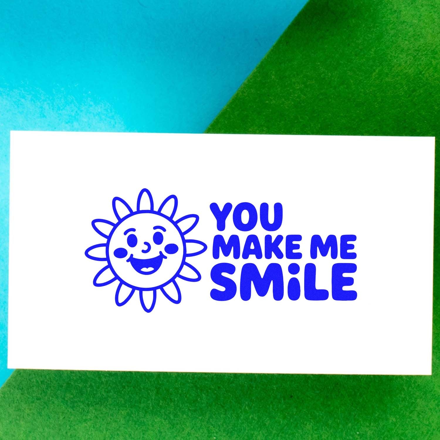 You Make Me Smile rubber stamp design with smiling sun icon, ideal for cheerful handmade cards and craft projects.