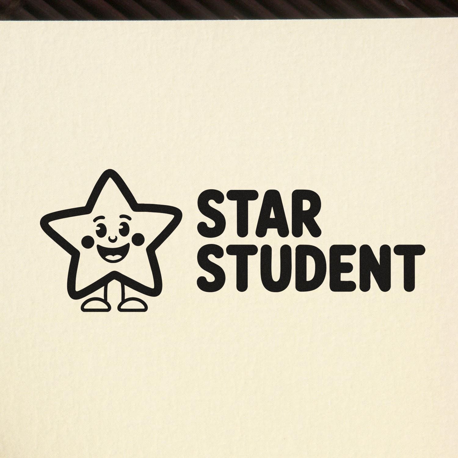 Star Student rubber stamp design with smiling star icon, ideal for rewarding student achievements and classroom praise.