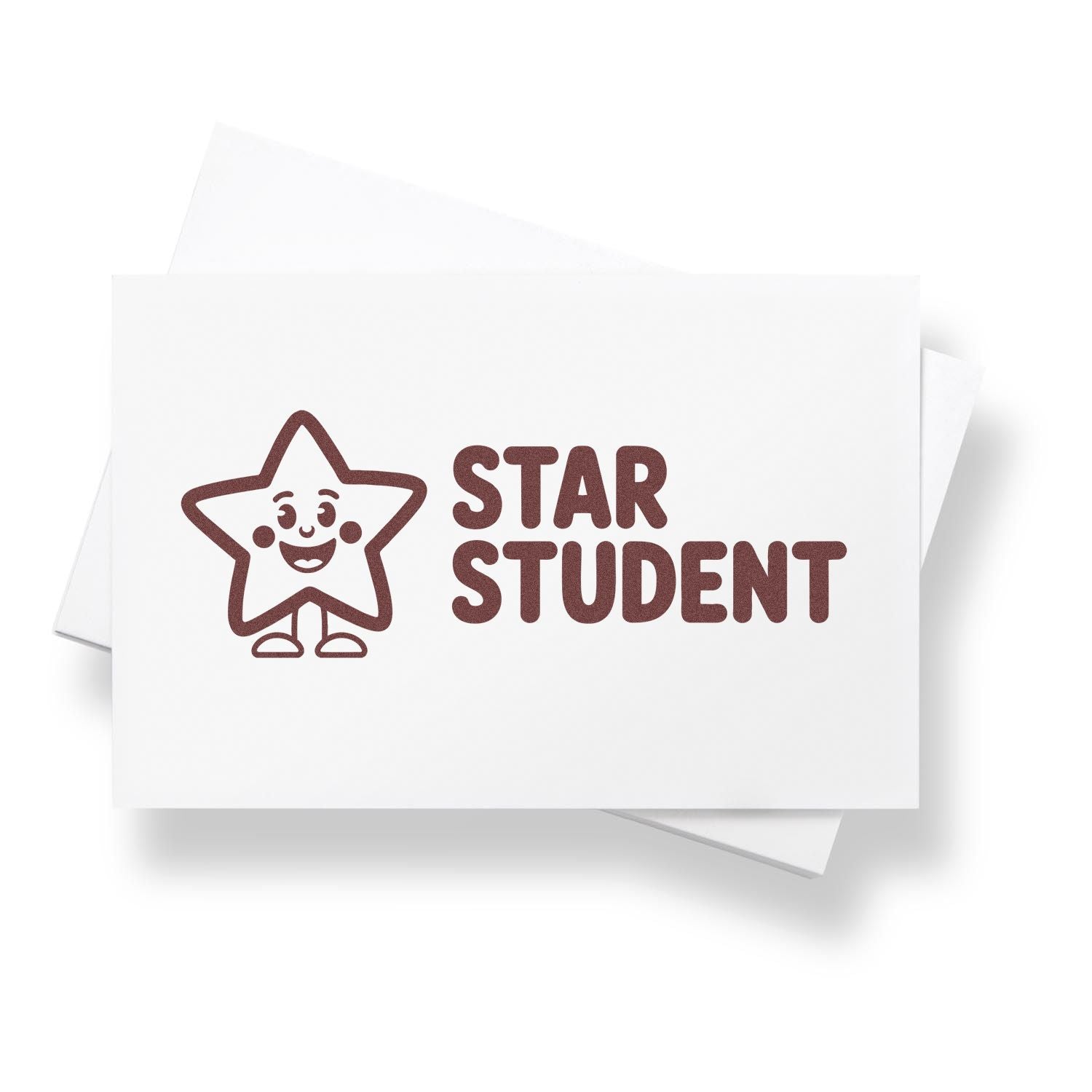 Star Student rubber stamp with smiling star mascot, ideal for classroom rewards and student recognition.