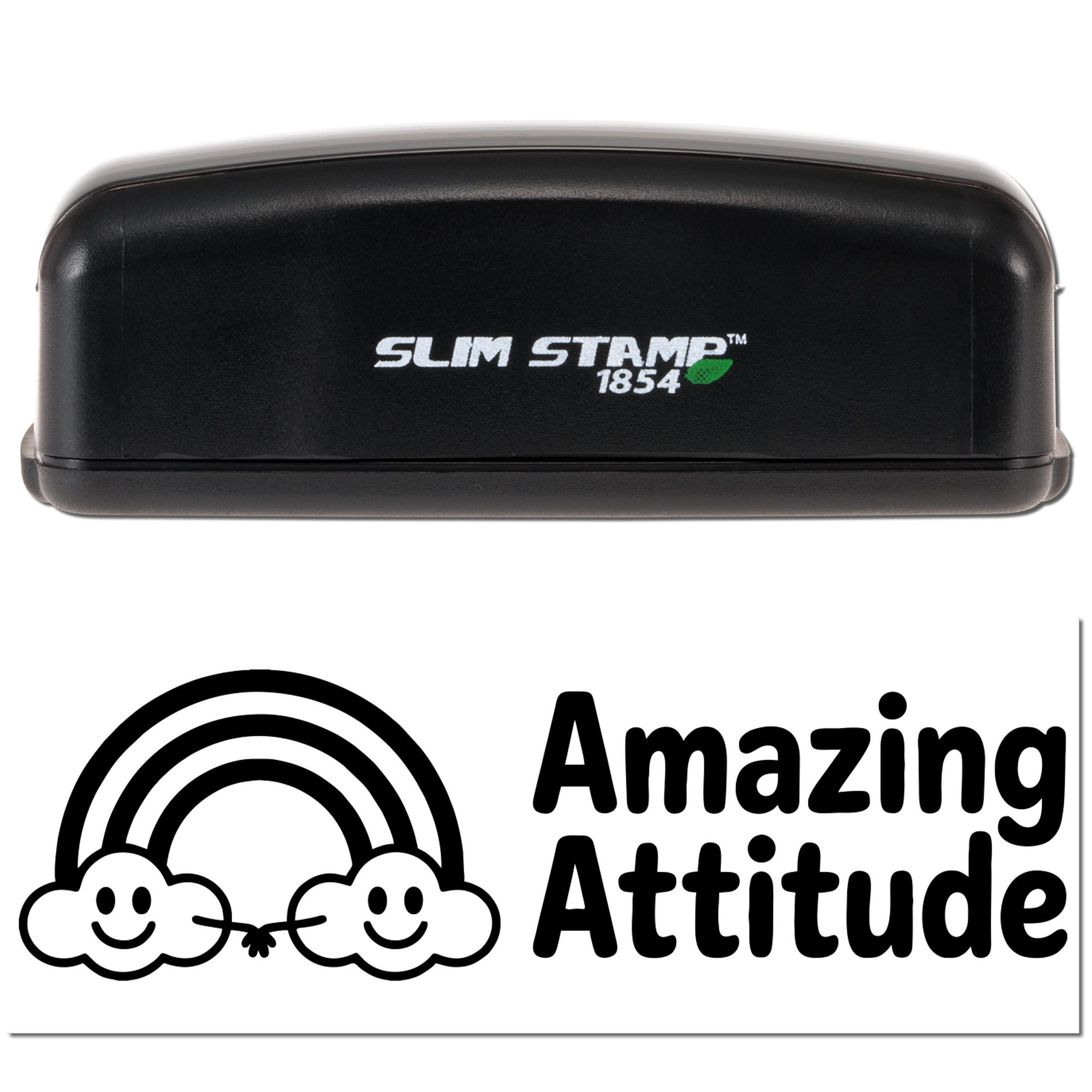 Slim Stamp 1854 rubber stamp with Amazing Attitude rainbow cloud design for motivational teacher or reward stamping.