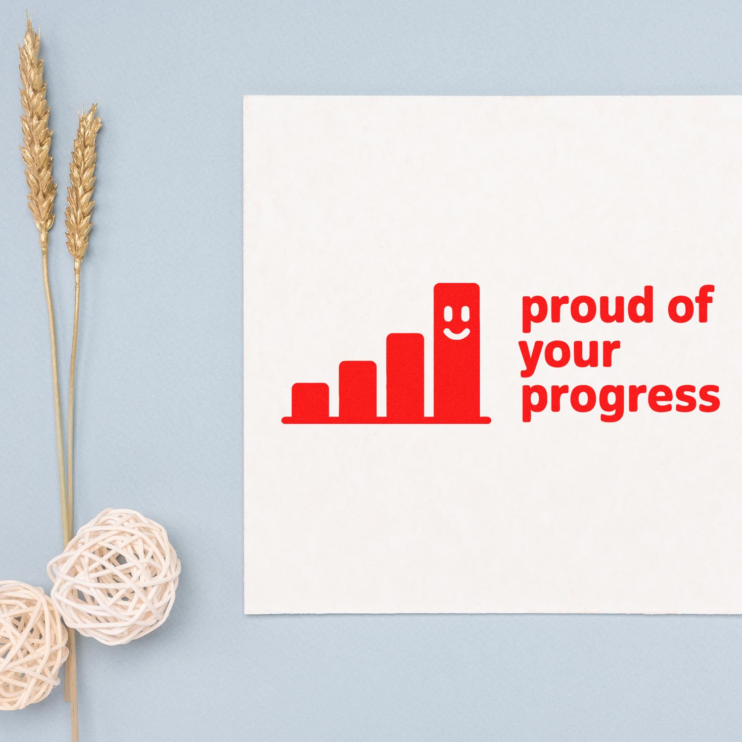 Proud of Your Progress rubber stamp design with growth chart icon for student and business achievement recognition.